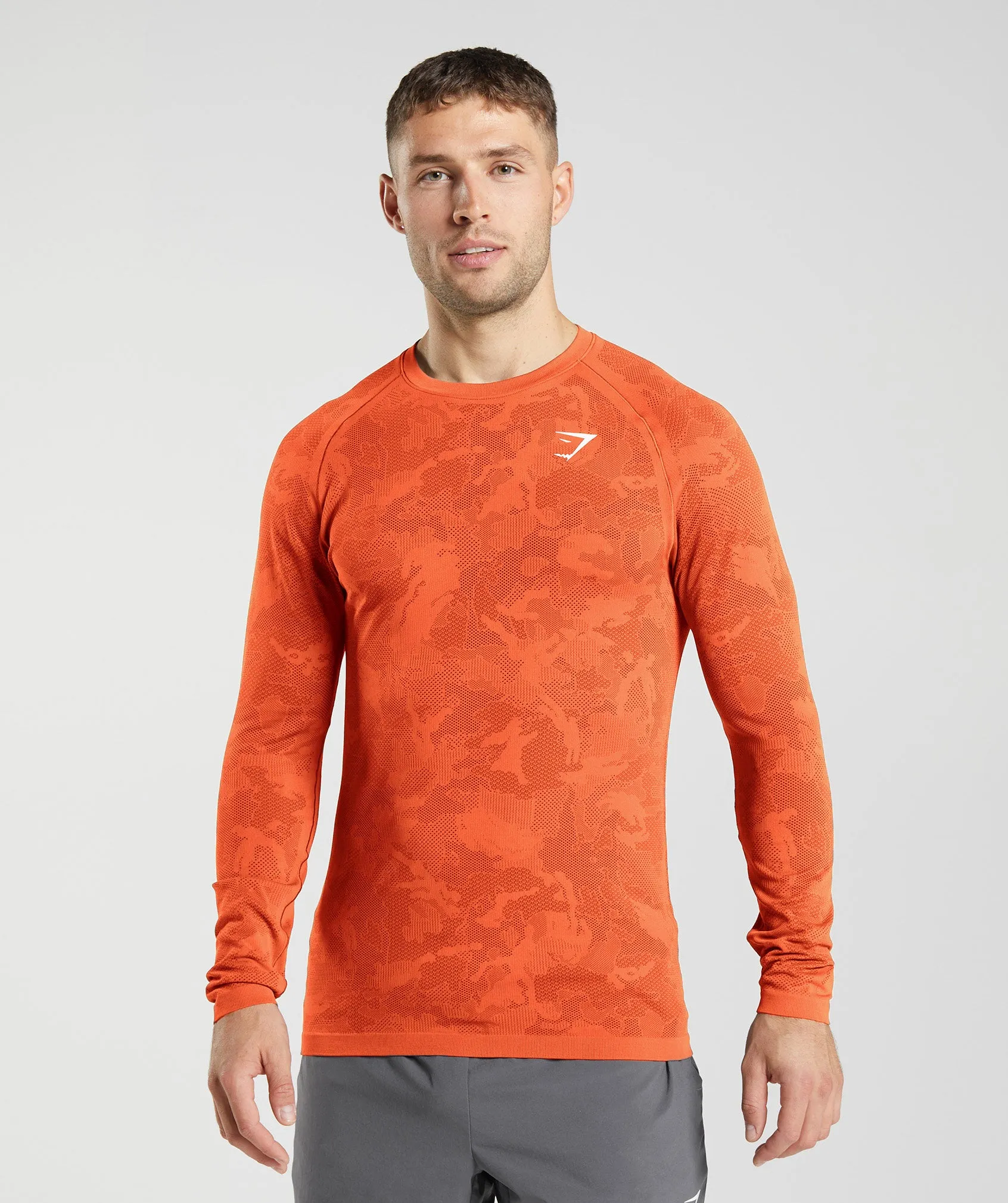 Gymshark Geo Seamless Long Sleeve T-Shirt - Pepper Red/Salsa Red sold by Gymshark