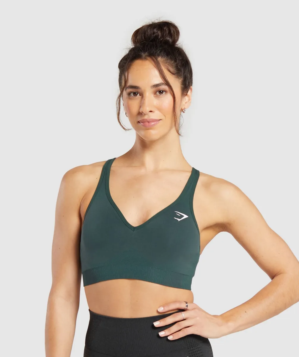 Gymshark Vital Seamless V Neck Sports Bra - Woodland Green Marl sold by Gymshark