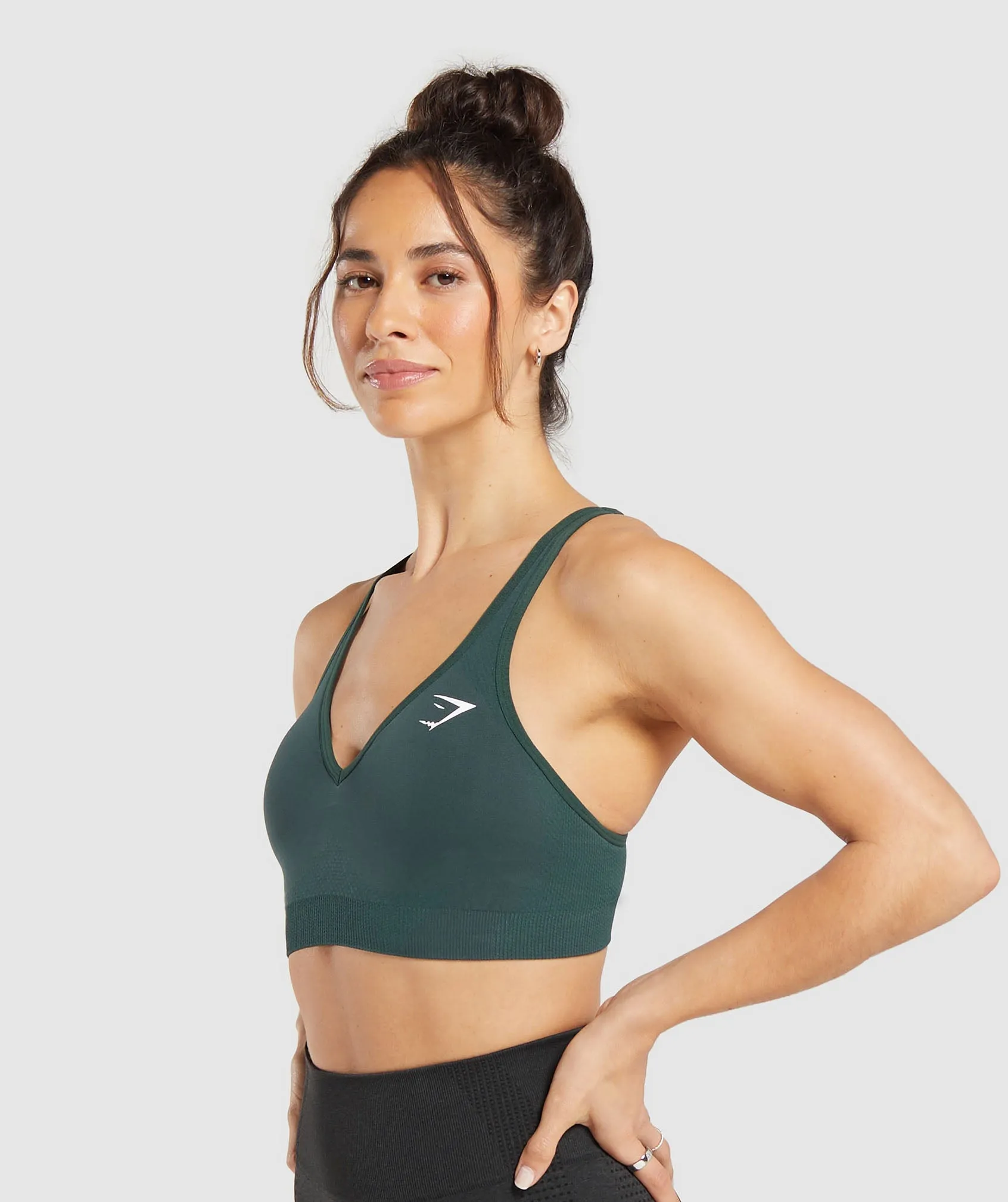 Gymshark Vital V Neck Sports Bra - Woodland Green Marl sold by Gymshark product image thumbnail 3