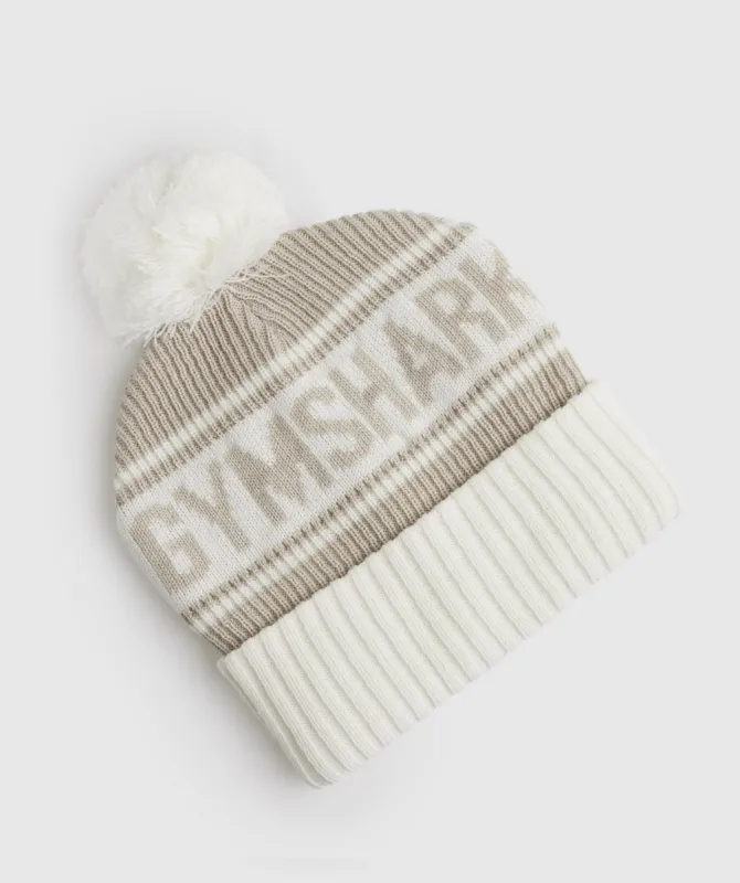Gymshark Pom Beanie - Pebble Grey/White sold by Gymshark