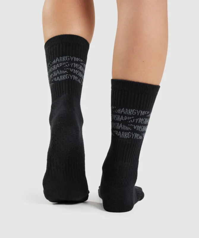 Gymshark Premium Logo Crew Socks 1pk - Black/Grey sold by Gymshark
