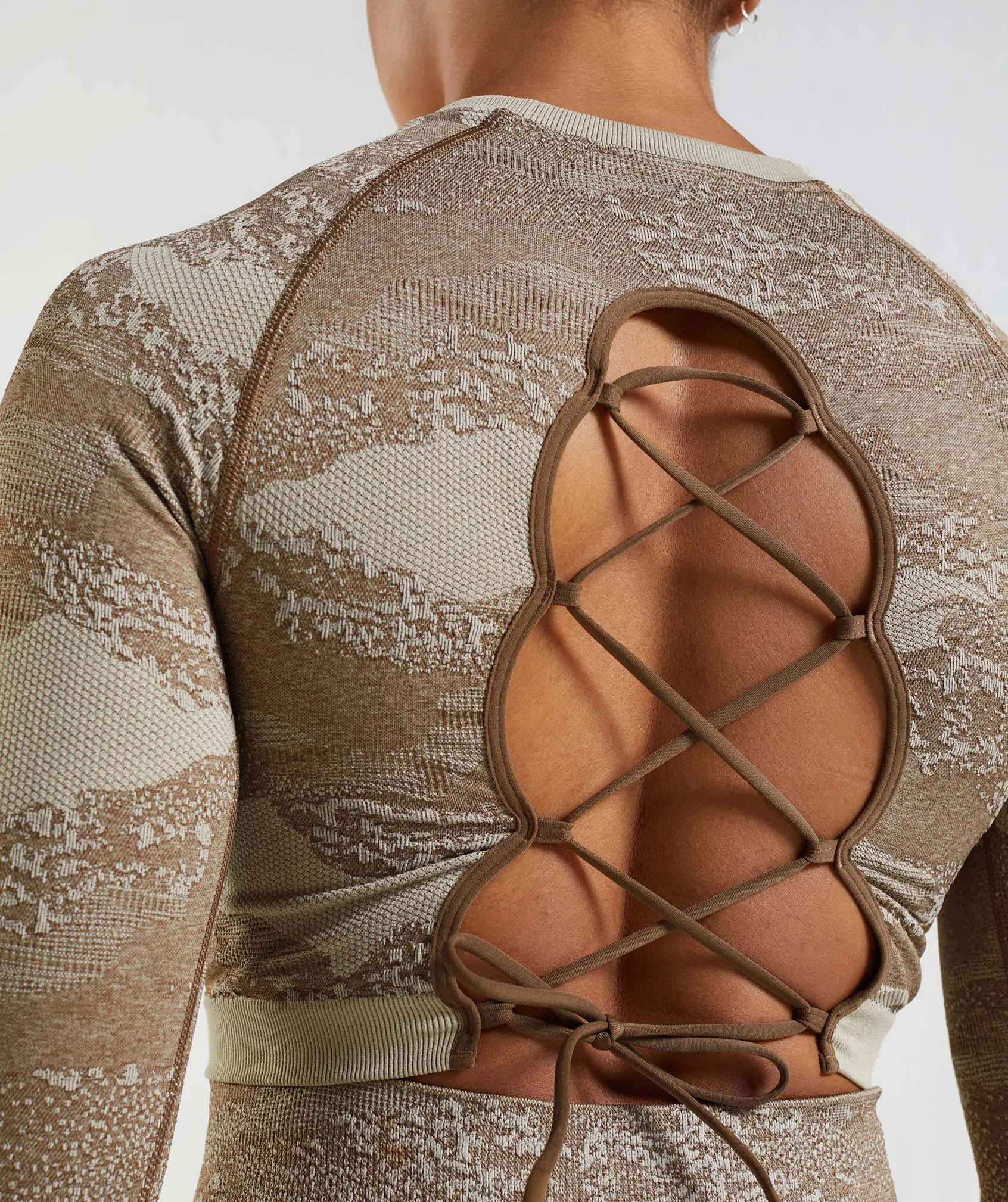 Gymshark Adapt Camo Seamless Lace Up Back Top - Pebble Grey/Soul Brown sold by Gymshark product image thumbnail 5