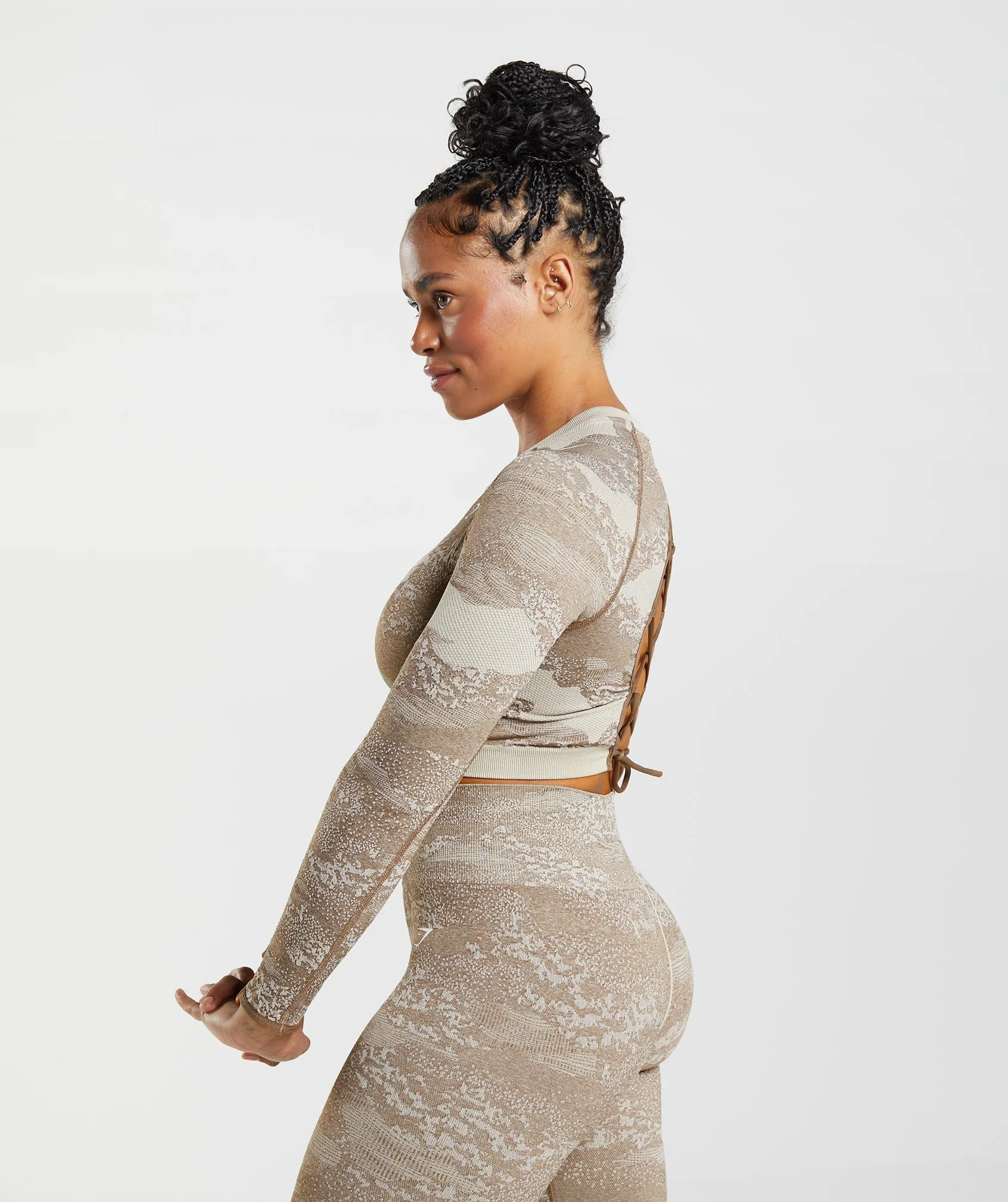 Gymshark Adapt Camo Seamless Lace Up Back Top - Pebble Grey/Soul Brown sold by Gymshark product image thumbnail 3