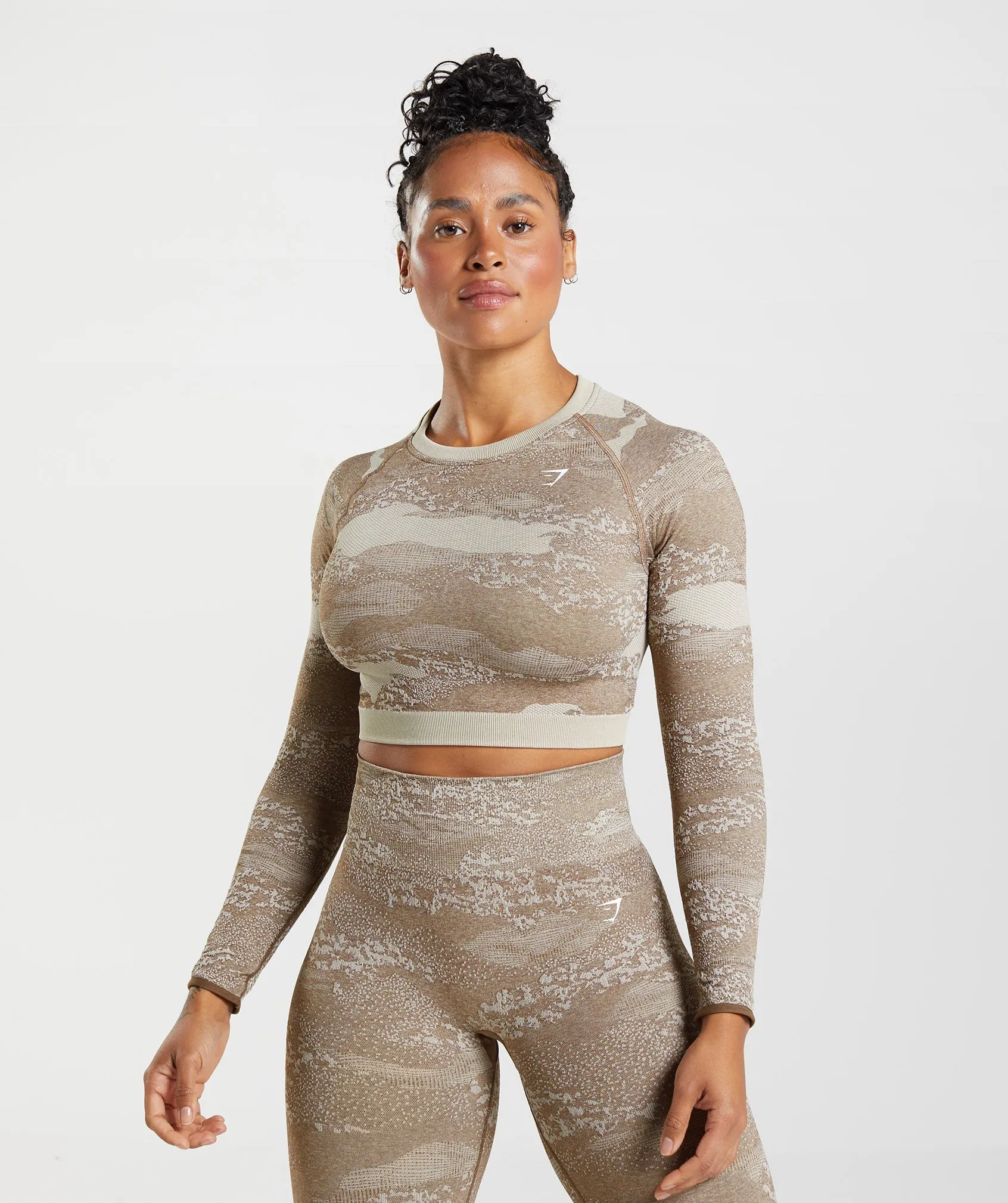 Gymshark Adapt Camo Seamless Lace Up Back Top - Pebble Grey/Soul Brown sold by Gymshark product image thumbnail 2
