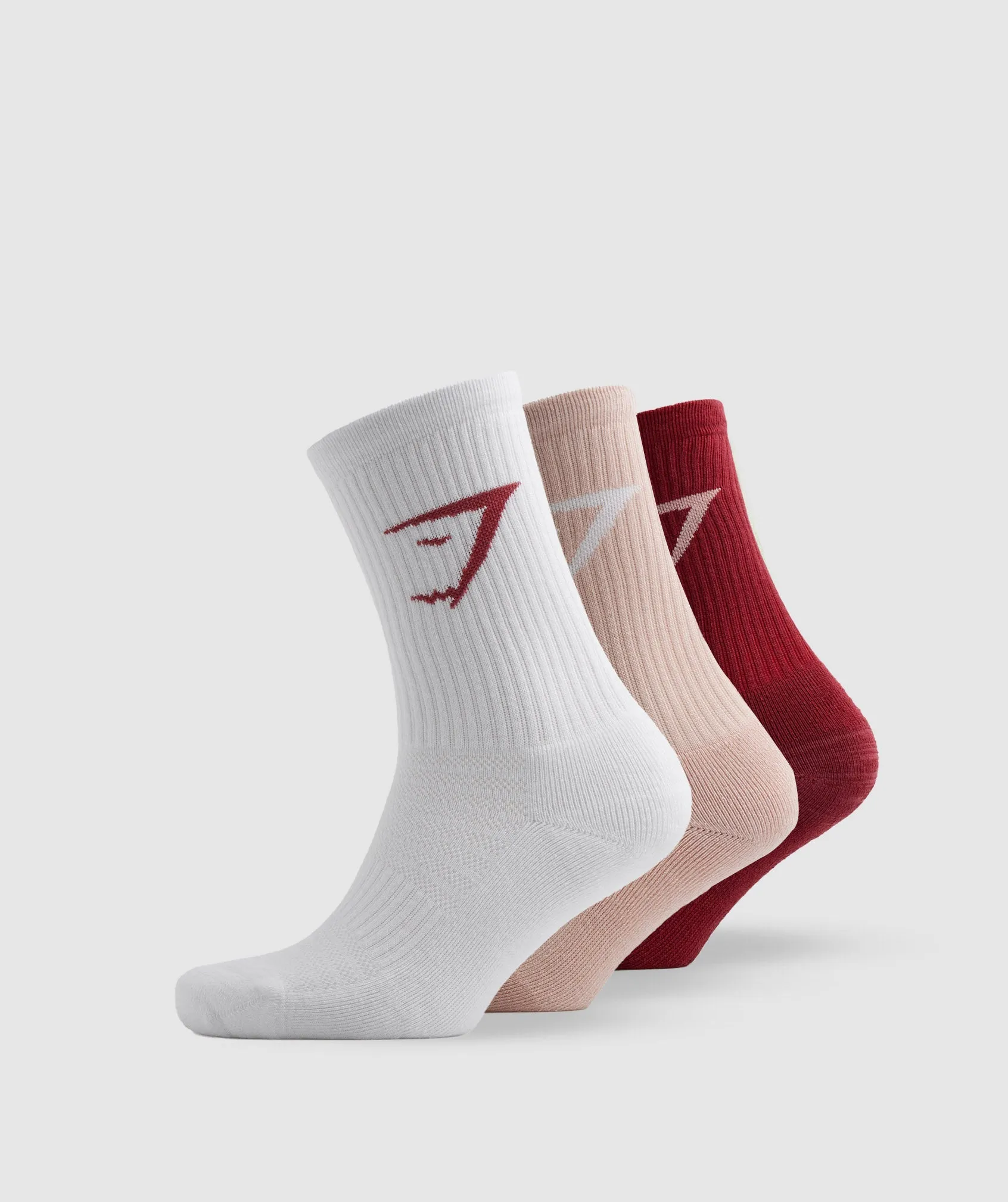 Gymshark Crew Socks 3pk - White/Pink/Red sold by Gymshark