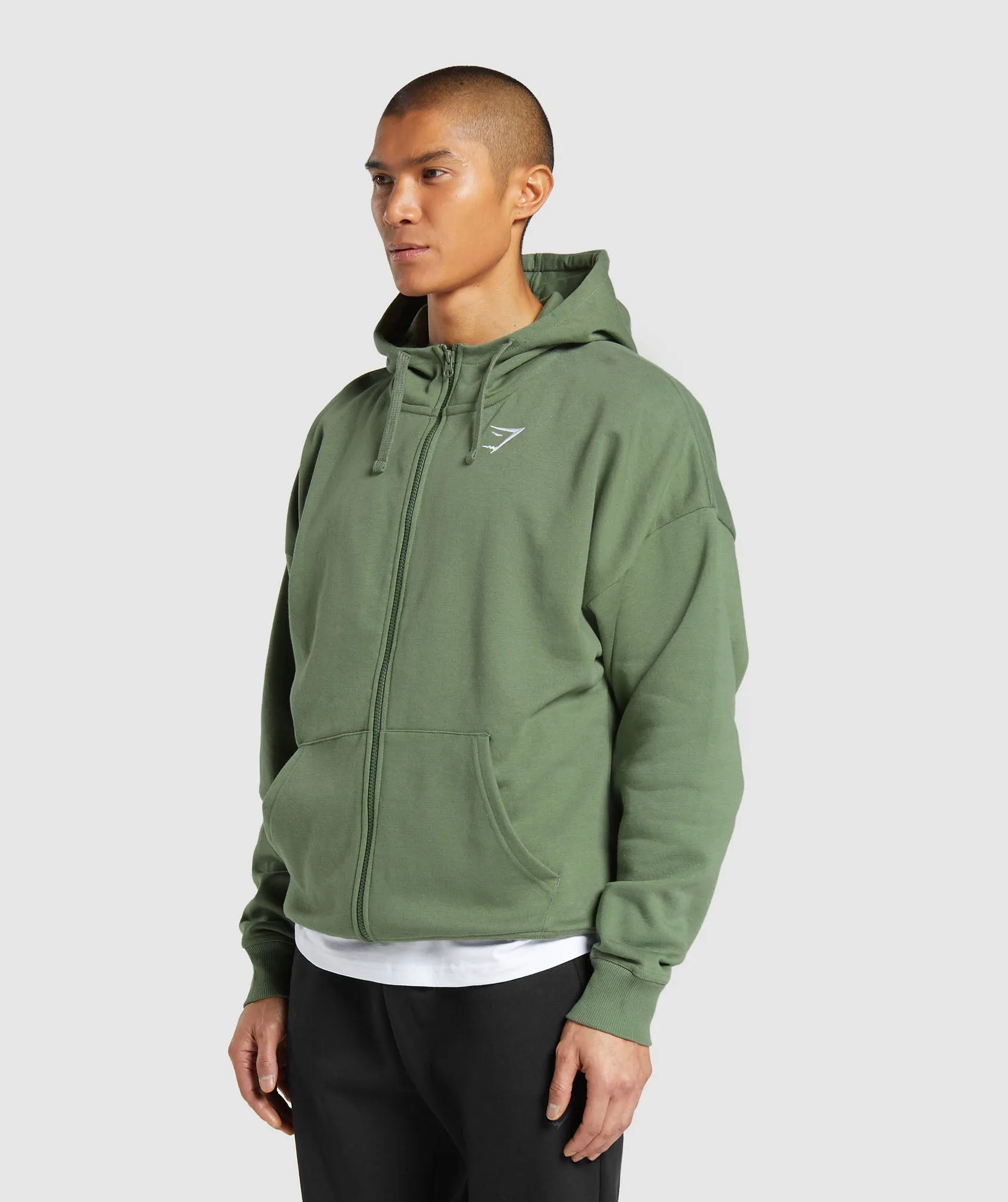 Gymshark Crest Oversized Zip Up Hoodie - Force Green sold by Gymshark product image thumbnail 3