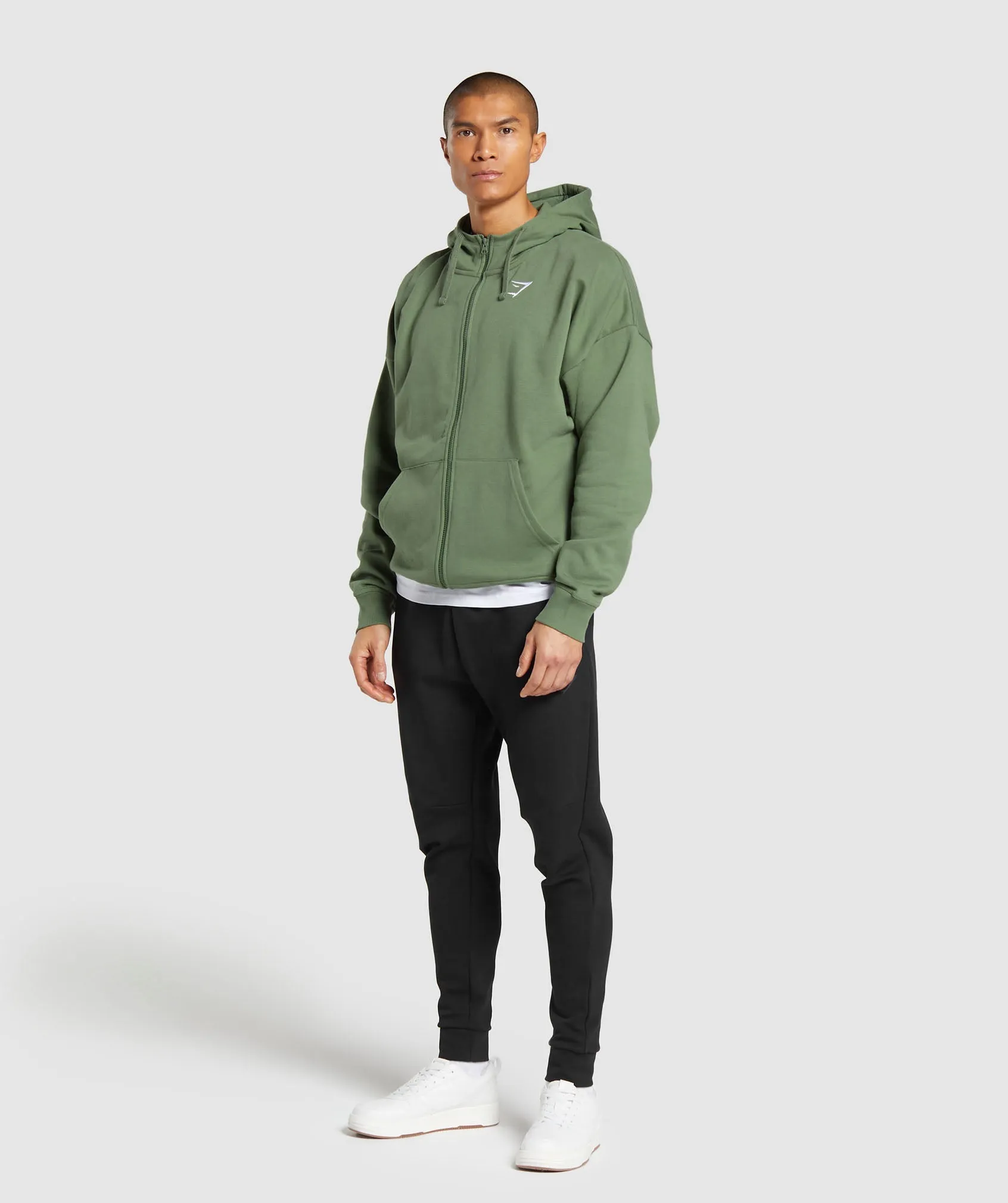 Gymshark Crest Oversized Zip Up Hoodie - Force Green sold by Gymshark product image thumbnail 4