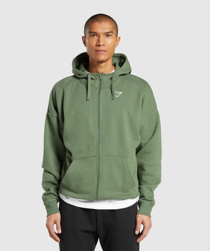 Gymshark Crest Oversized Zip Up Hoodie - Force Green sold by Gymshark
