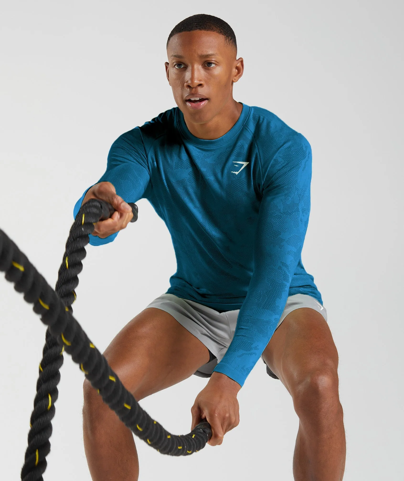 Gymshark Geo Seamless Long Sleeve T-Shirt - Atlantic Blue/Shark Blue sold by Gymshark product image thumbnail 3