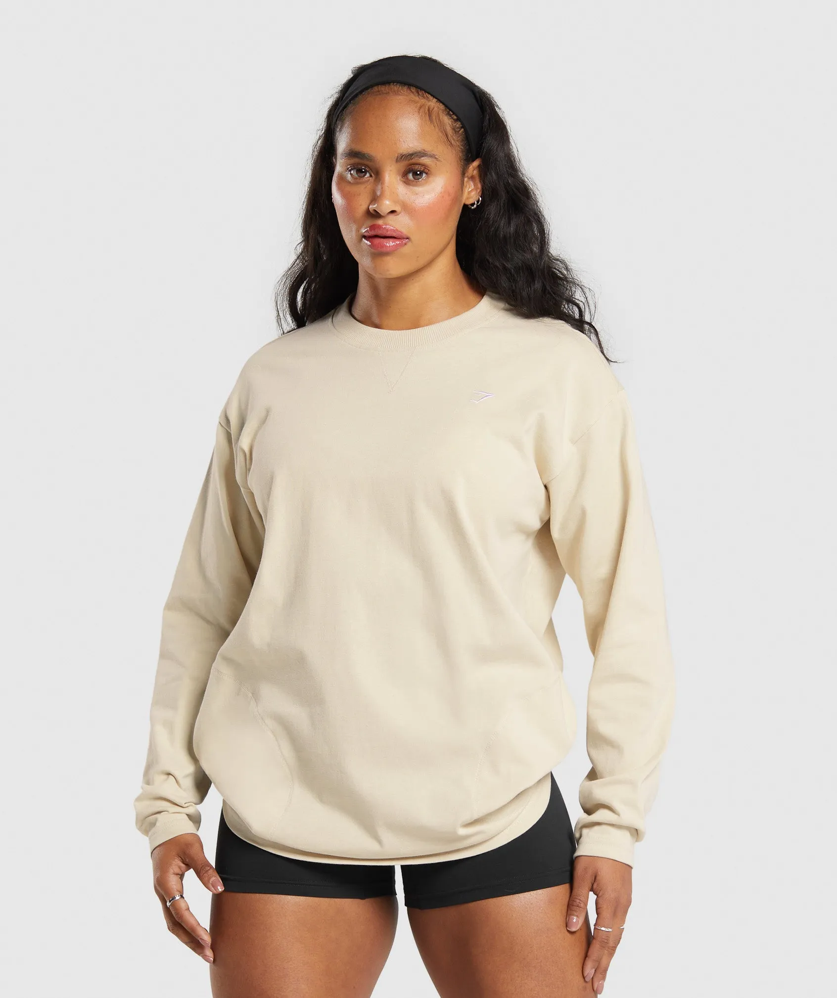 Gymshark Heavyweight Cotton Long Sleeve Top - Ecru White sold by Gymshark