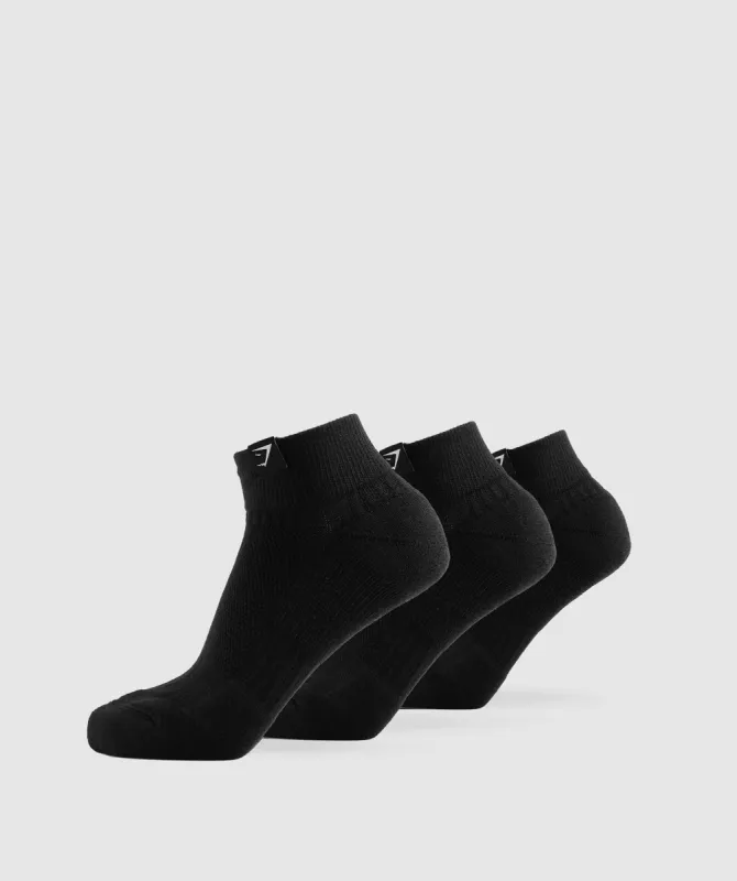 Gymshark Woven Tab Quarter Socks 3pk - Black sold by Gymshark