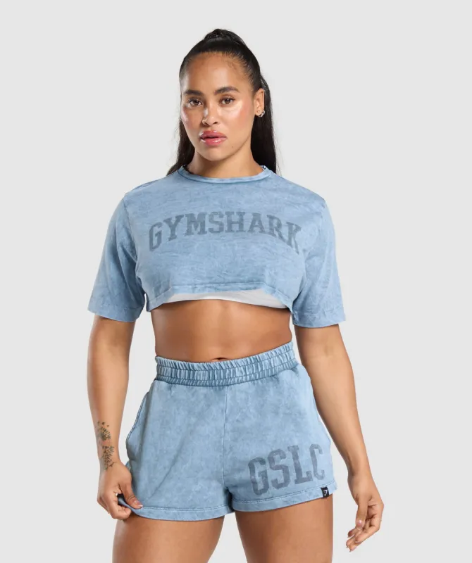 Gymshark Collegiate Shadow Washed Crop Top - Faded Blue sold by Gymshark