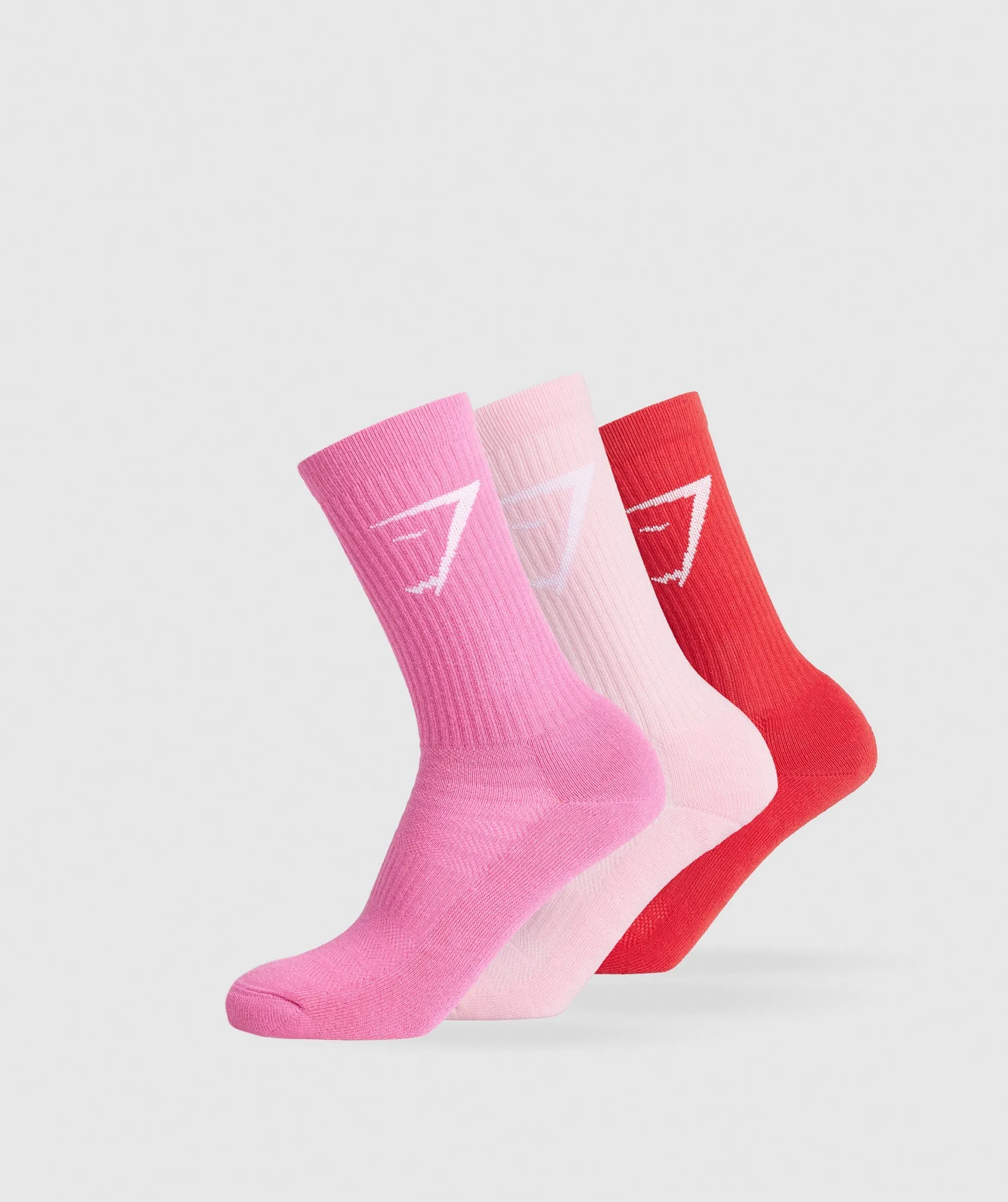 Gymshark Crew Socks 3pk - Dolly Pink/Fetch Pink/Jamz Red sold by Gymshark