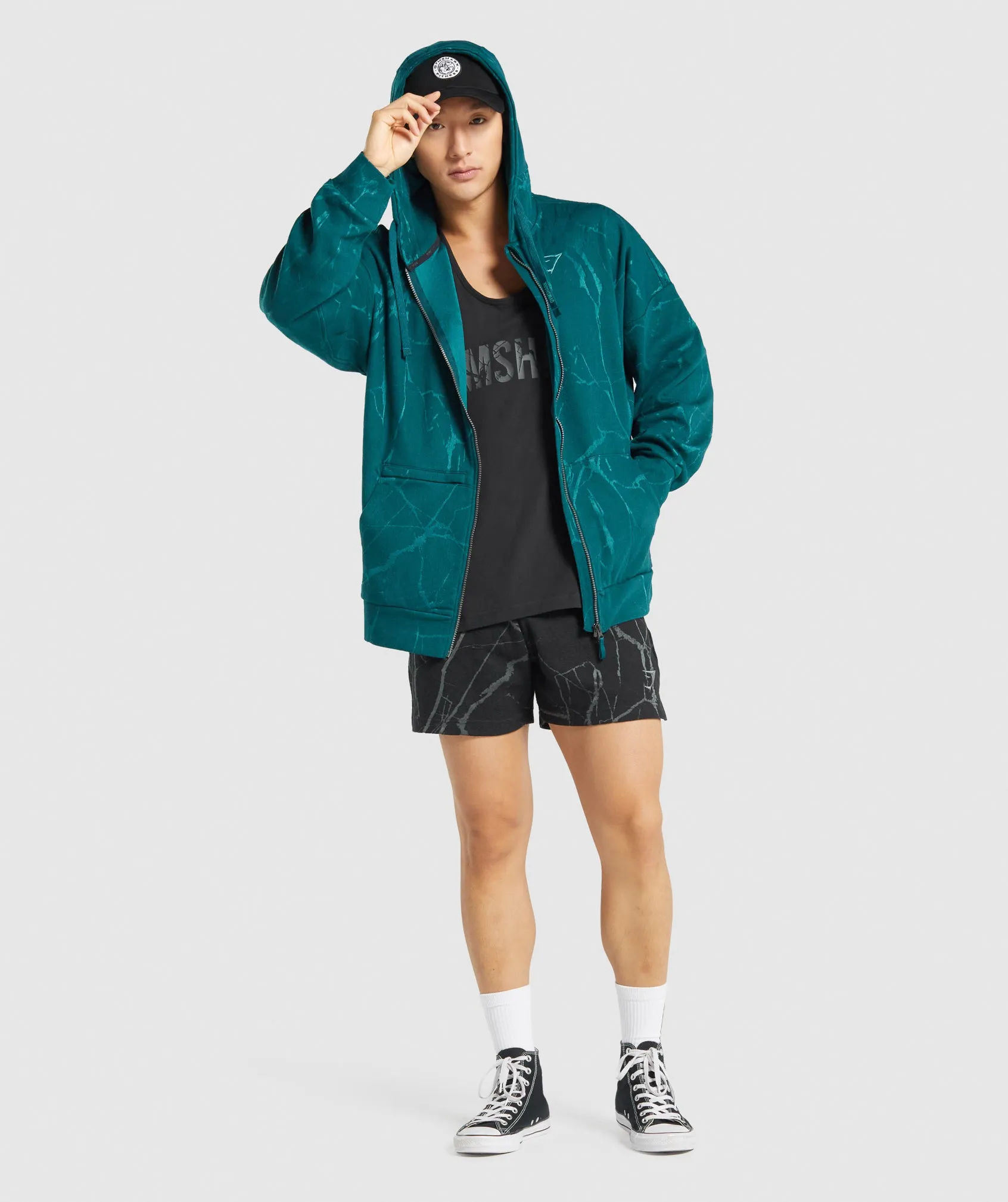 Gymshark Power Zip Up Hoodie - Teal Print sold by Gymshark product image thumbnail 4