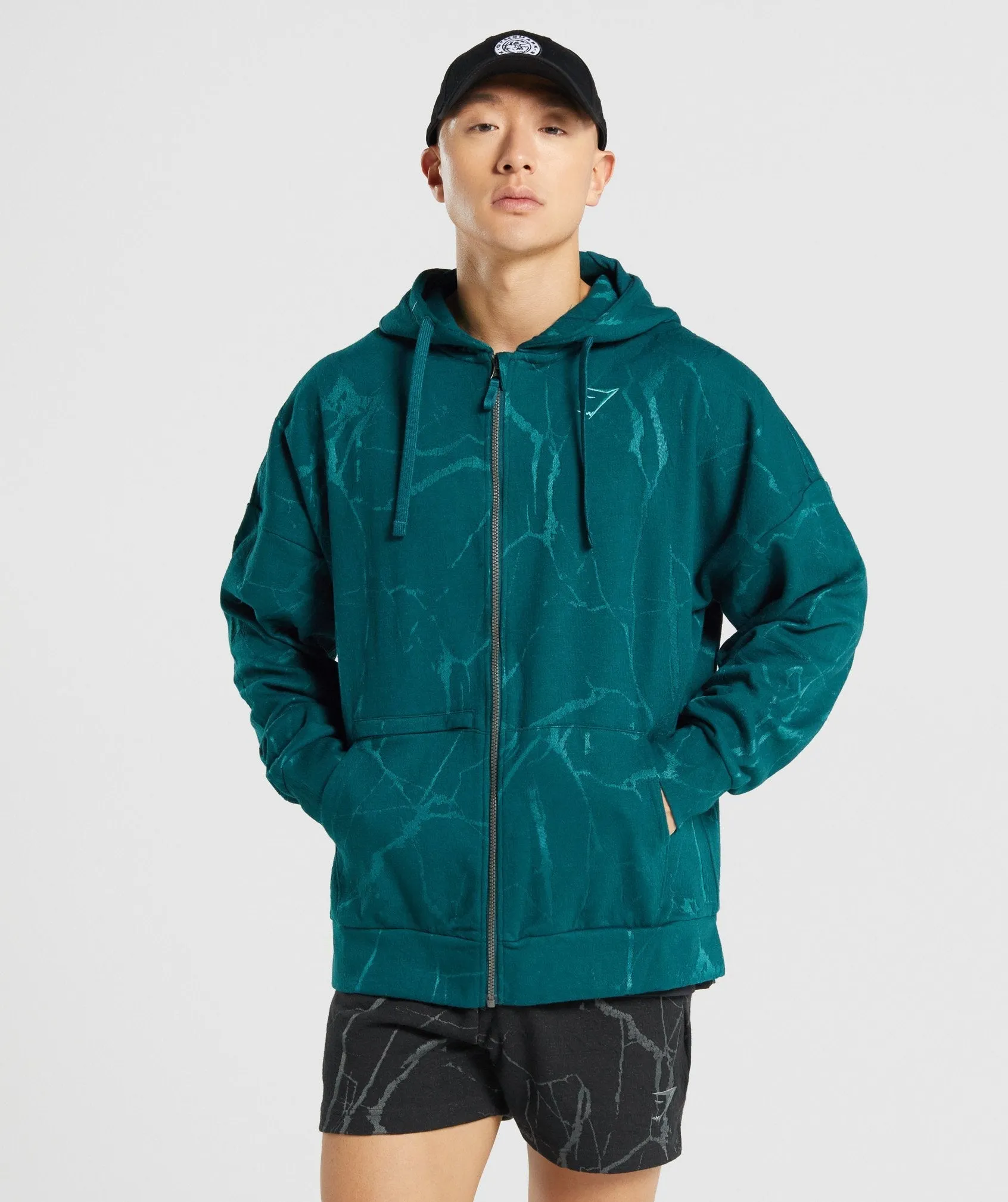 Gymshark Power Zip Up Hoodie - Teal Print sold by Gymshark