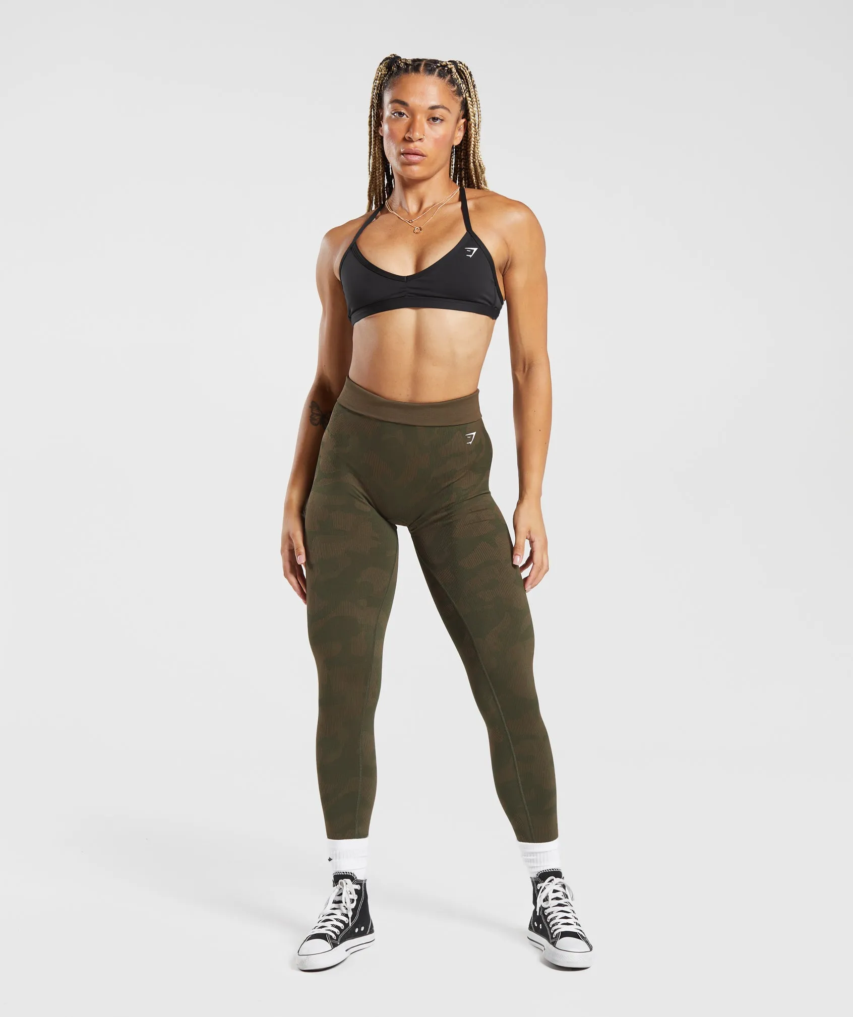 Gymshark Adapt Camo Seamless Ribbed Leggings - Winter Olive/Soul Brown sold by Gymshark product image thumbnail 4