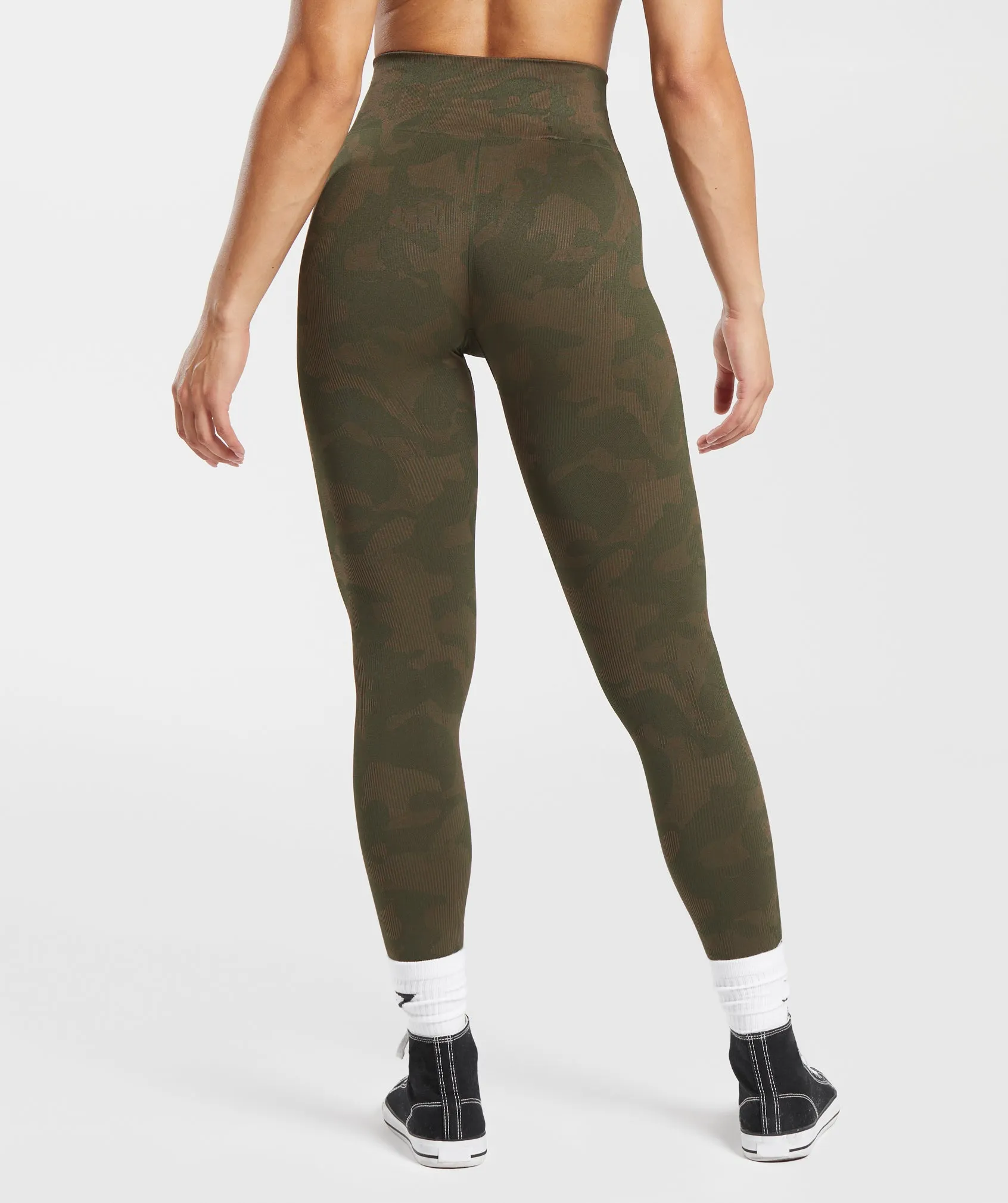 Gymshark Adapt Camo Seamless Ribbed Leggings - Winter Olive/Soul Brown sold by Gymshark product image thumbnail 2