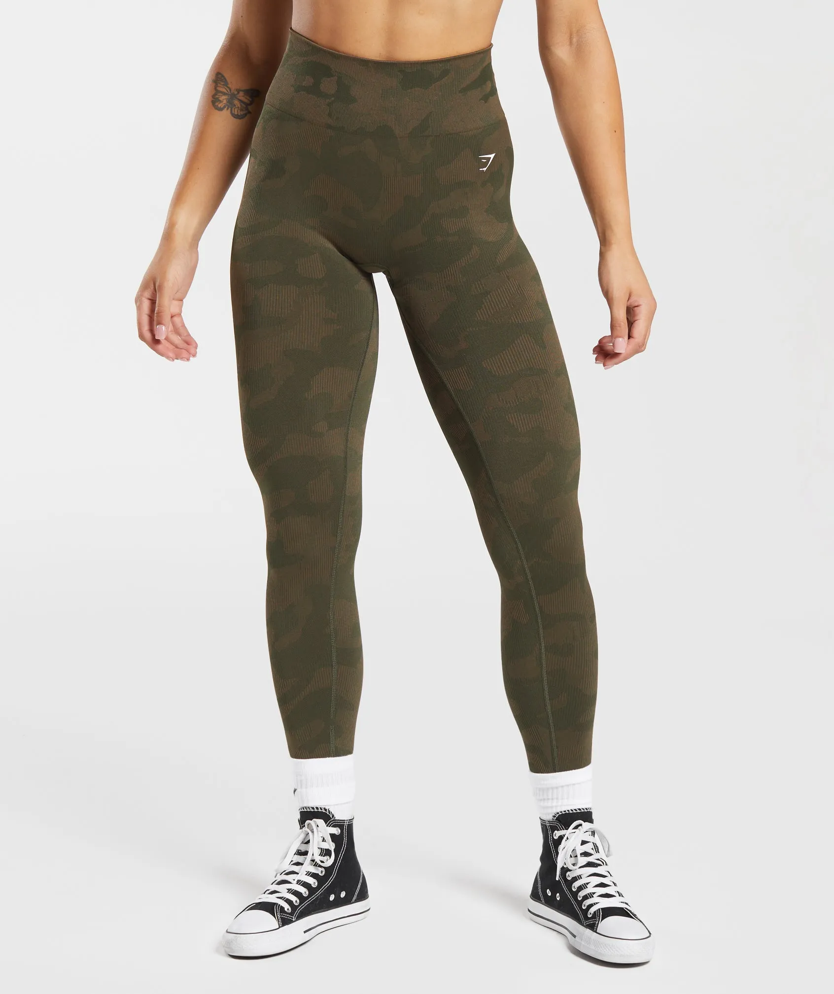 Gymshark Adapt Camo Seamless Ribbed Leggings - Winter Olive/Soul Brown sold by Gymshark