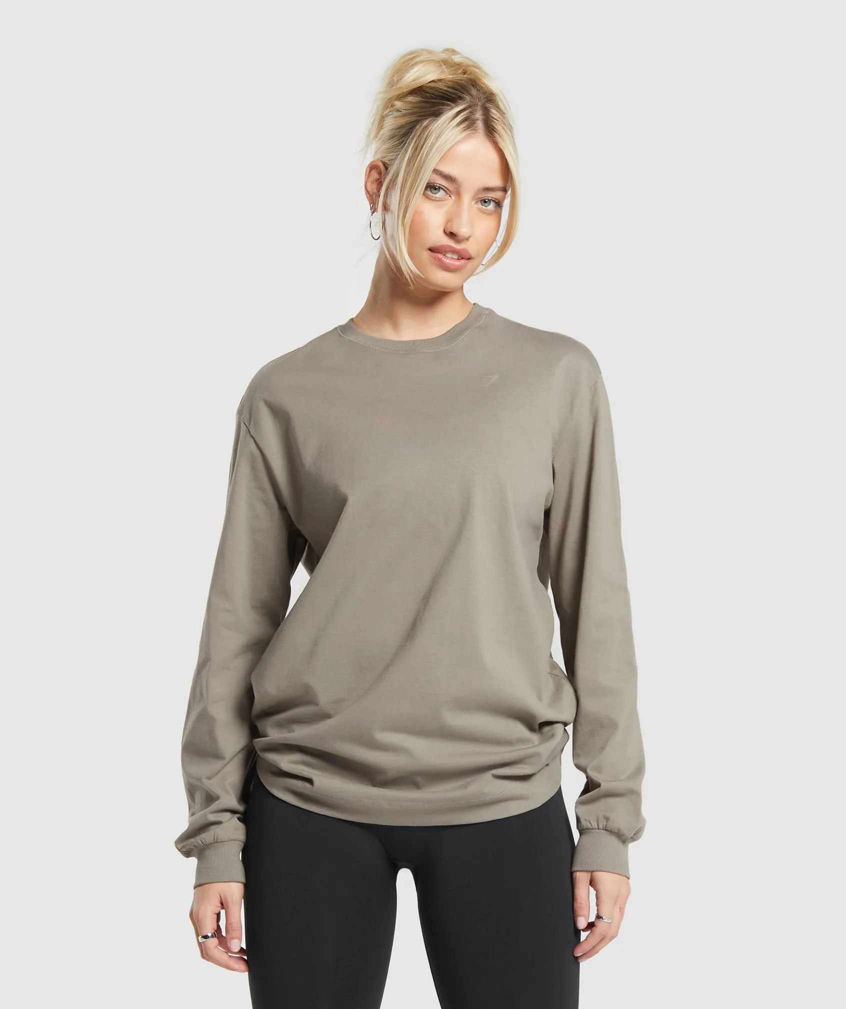 Gymshark Cotton Oversized Long Sleeve Top - Linen Brown sold by Gymshark