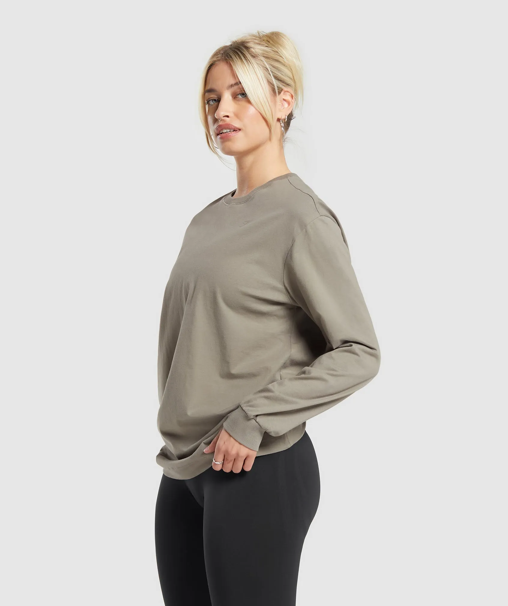 Gymshark Cotton Oversized Long Sleeve Top - Linen Brown sold by Gymshark product image thumbnail 3