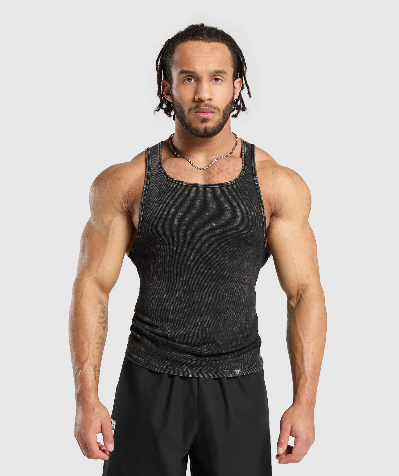 Gymshark Washed Ribbed Tank 1PK - Black/Gel Bleach Wash sold by Gymshark