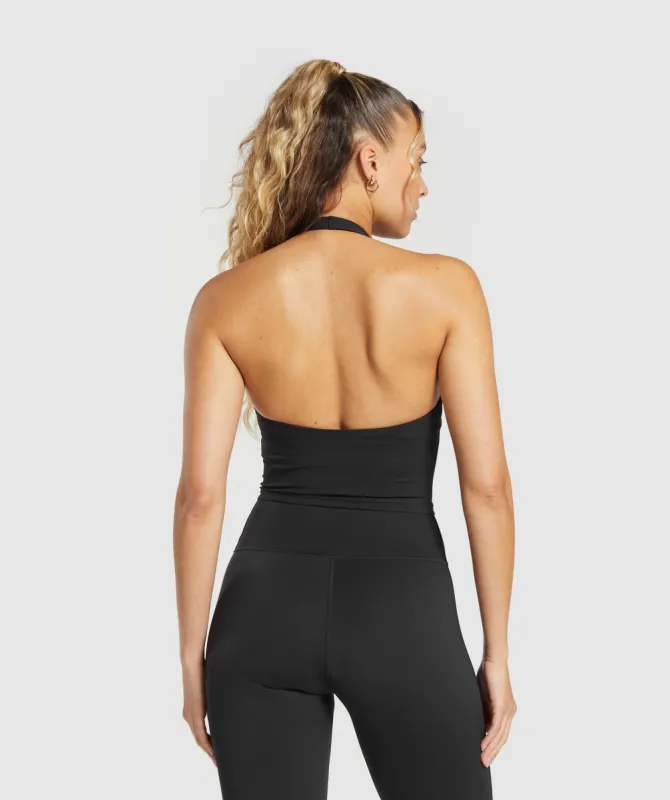 Gymshark Halter Neck Cami with Shelf - Black sold by Gymshark