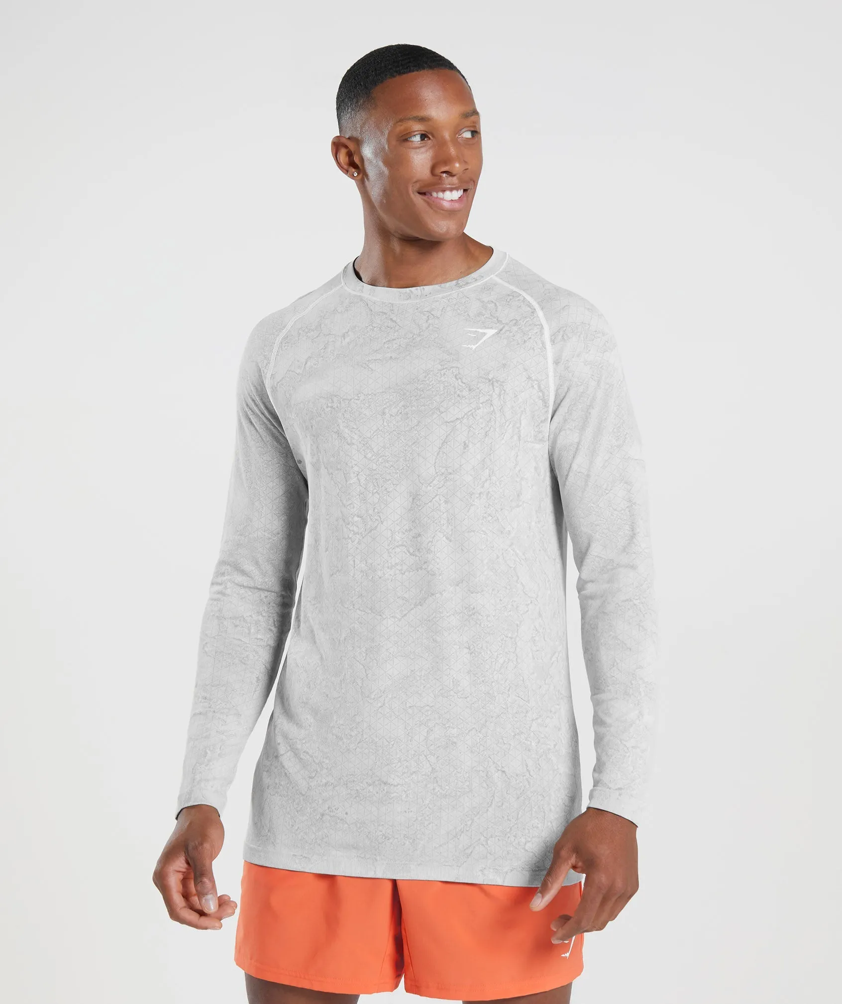 Gymshark Geo Seamless Long Sleeve T-Shirt - White/Light Grey sold by Gymshark