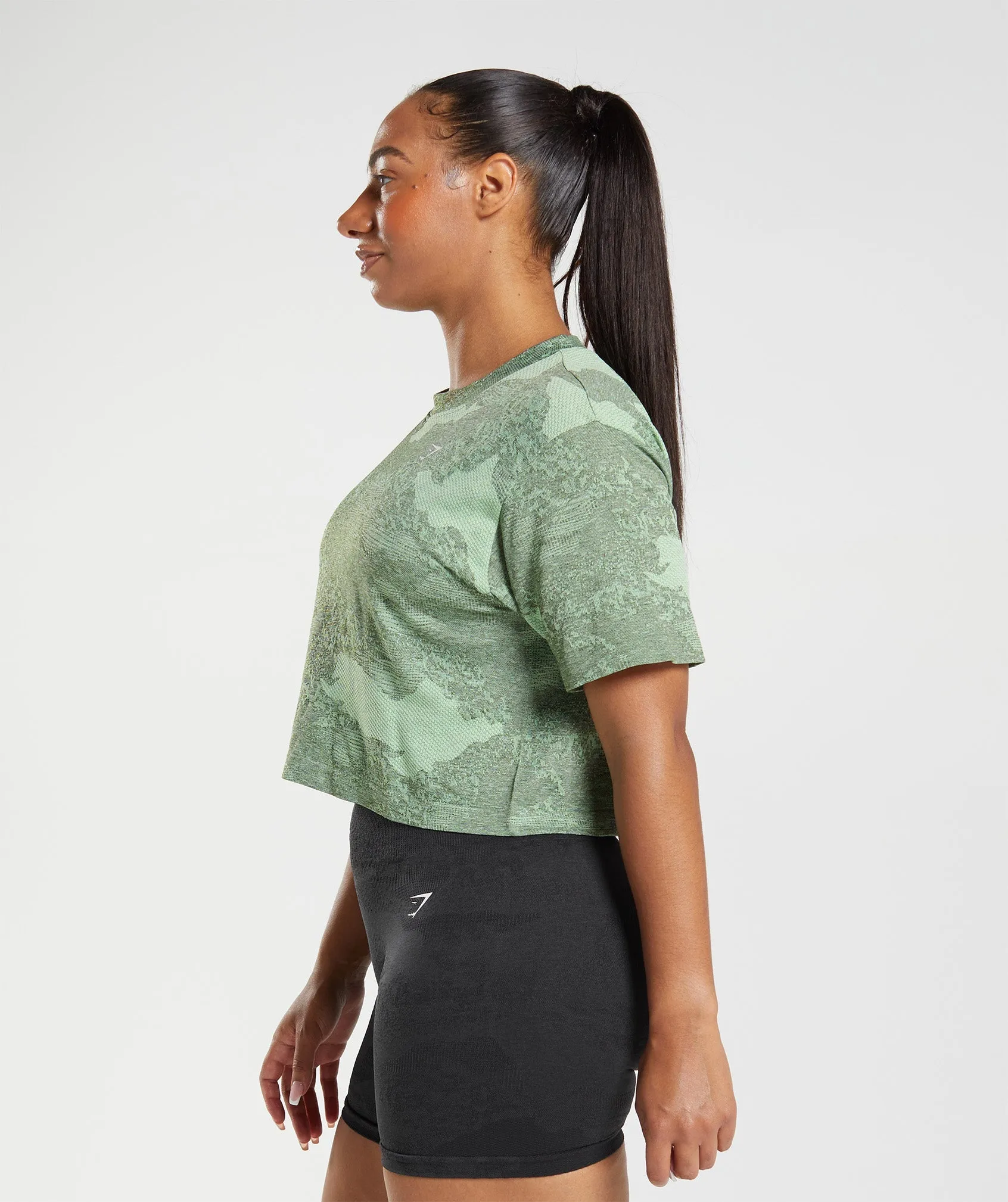 Gymshark Adapt Camo Seamless Crop Top - Aloe Green/Moss Olive sold by Gymshark product image thumbnail 3