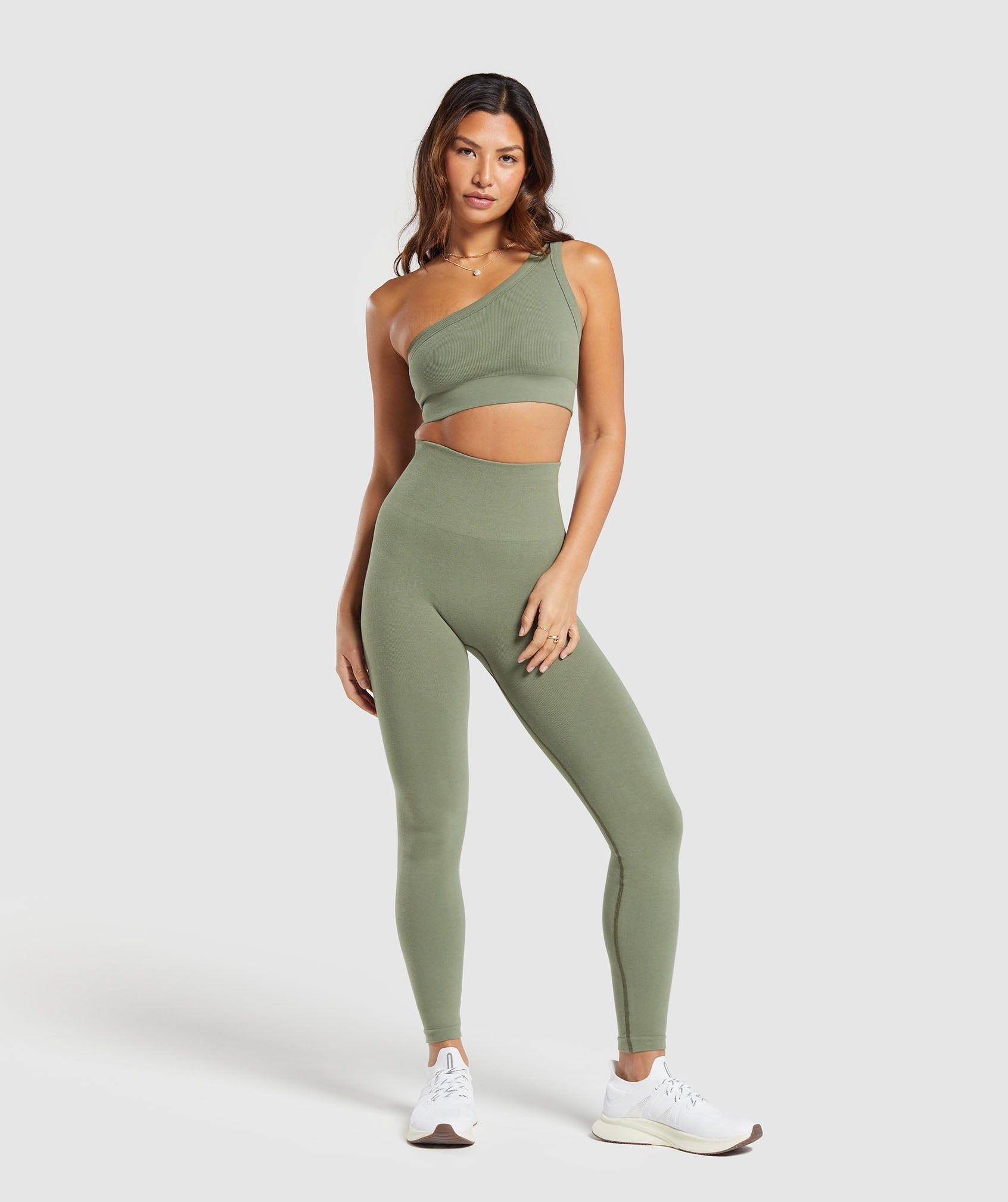 Gymshark Ribbed Cotton Seamless Leggings - Base Green sold by Gymshark product image thumbnail 4
