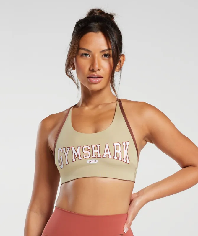 Gymshark Retro Club Sports Bra - Desert Beige/Rust Brown sold by Gymshark