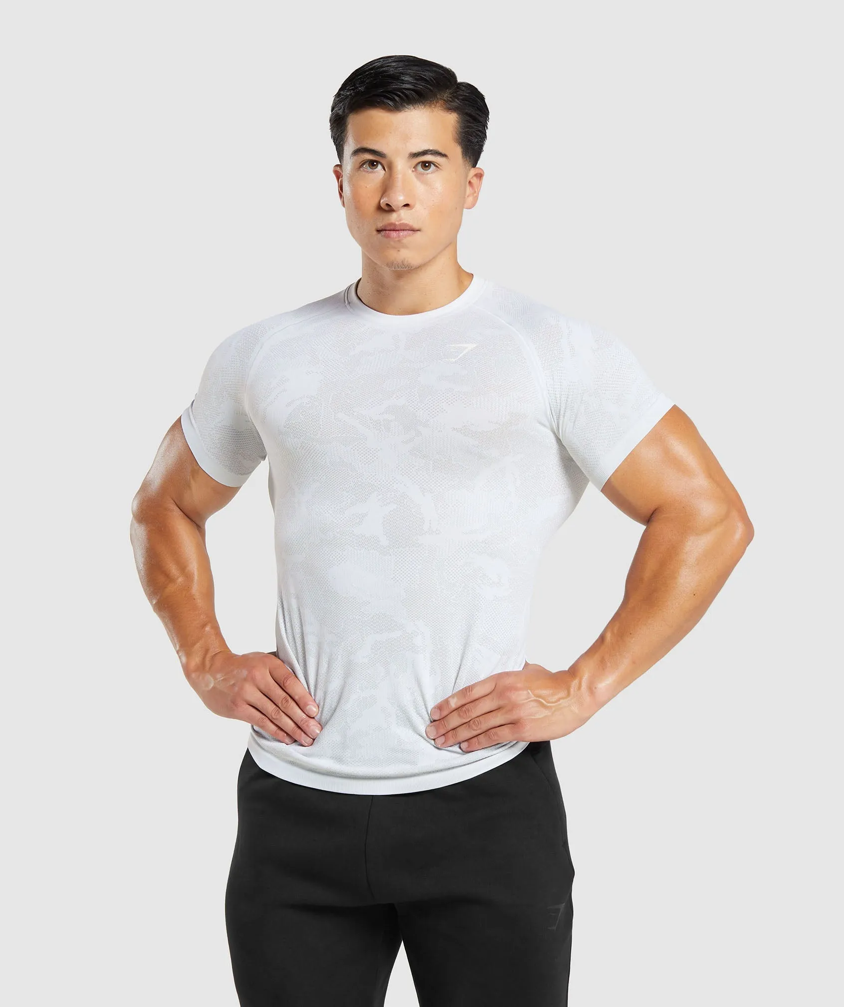 Gymshark Geo Seamless T-Shirt - White/Light Grey sold by Gymshark