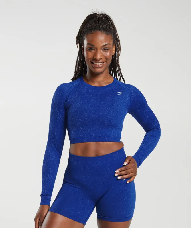 Gymshark Adapt Fleck Seamless Long Sleeve Crop Top - Cobalt Blue/Iris Blue sold by Gymshark