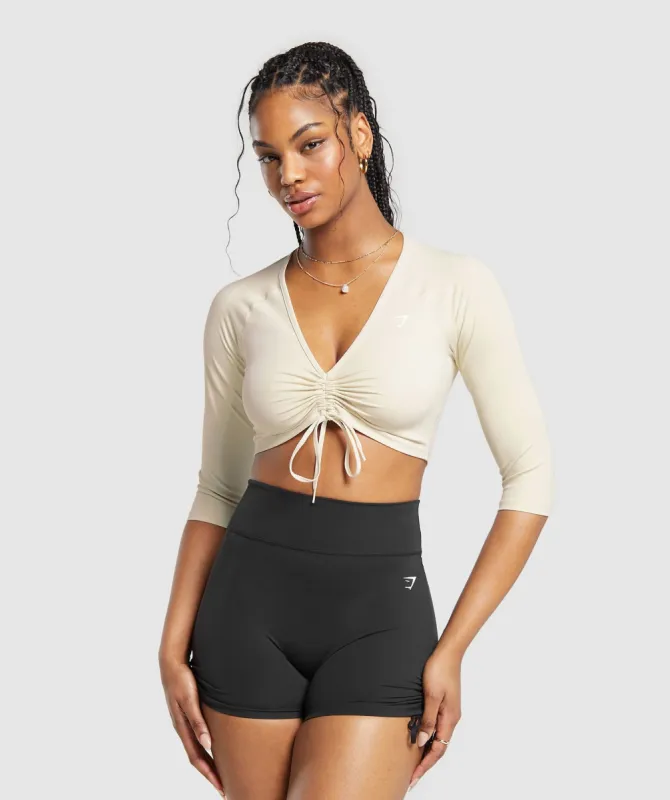 Gymshark Ruche 3/4 Sleeve Crop Top - Ecru White sold by Gymshark
