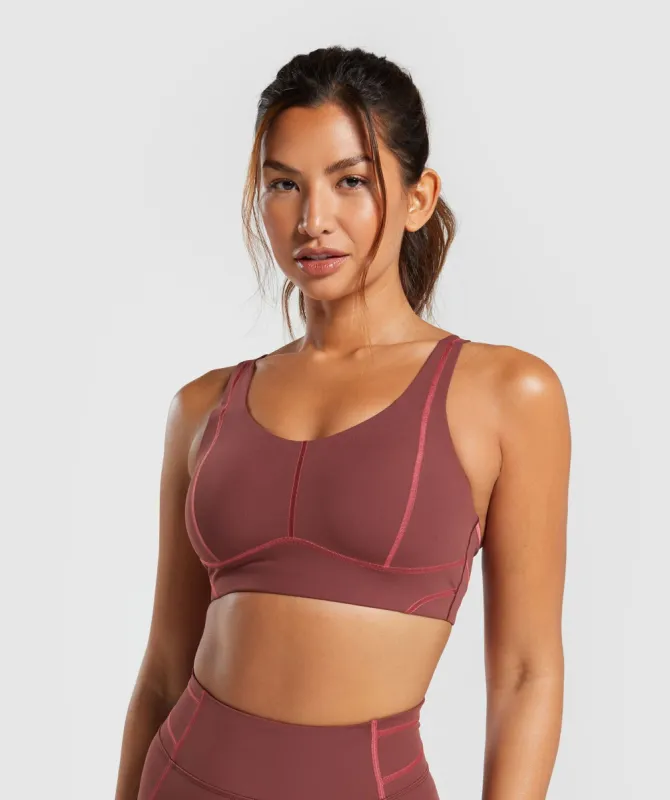 Gymshark Stitch Feature Sports Bra - Burgundy Brown sold by Gymshark