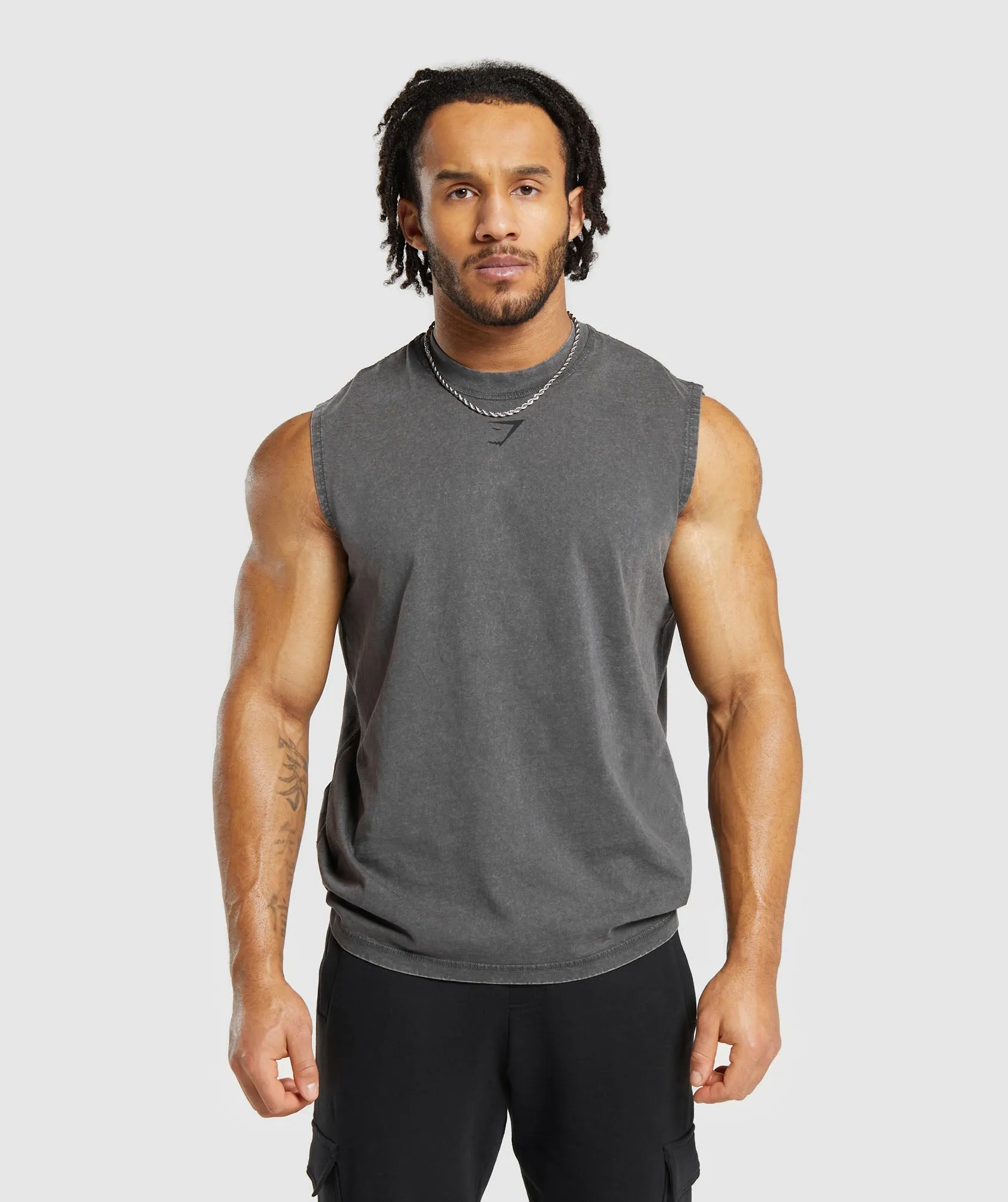 Gymshark Heritage Washed Cut Off T-Shirt - Onyx Grey sold by Gymshark product image thumbnail 2