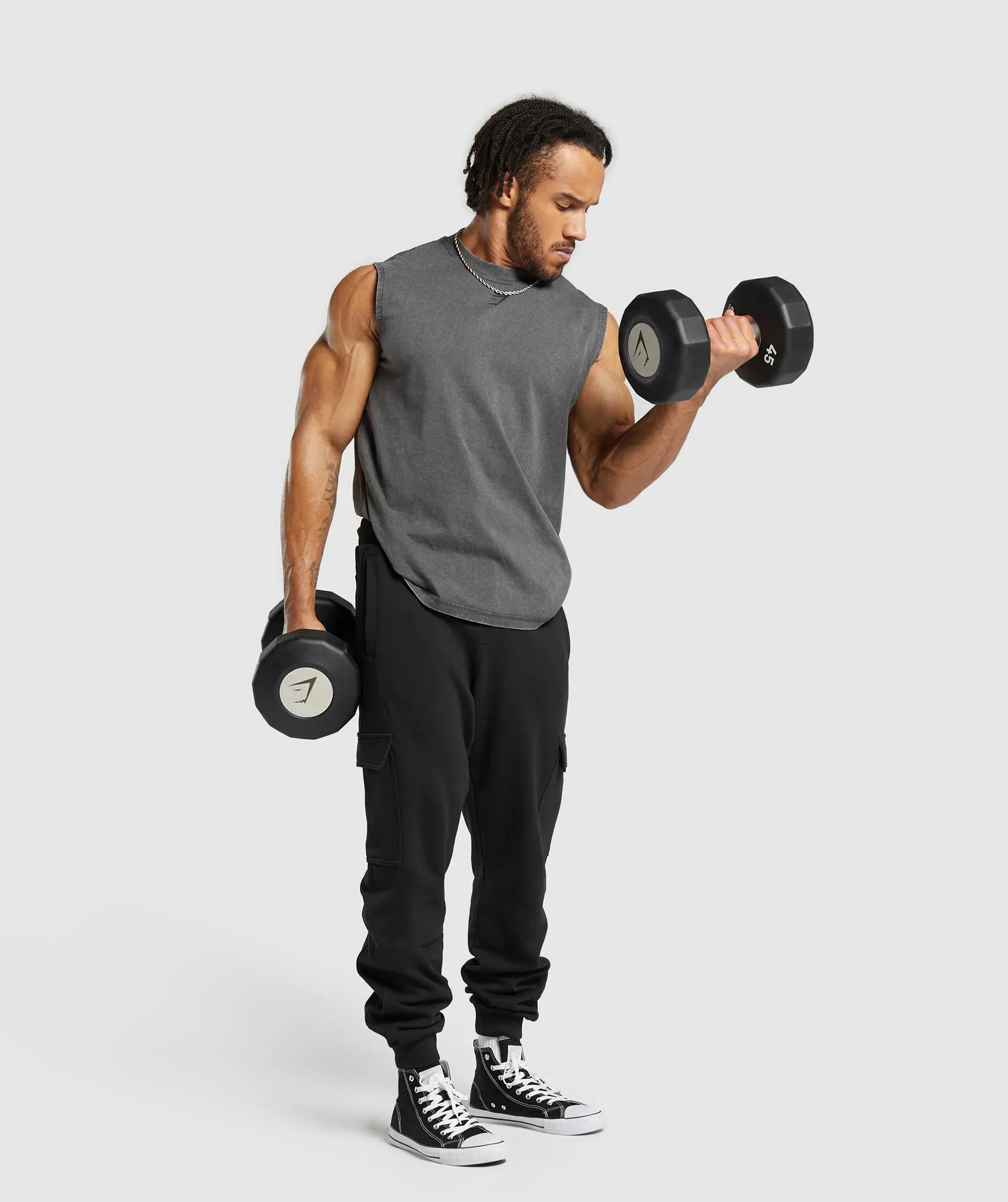 Gymshark Heritage Washed Cut Off T-Shirt - Onyx Grey sold by Gymshark product image thumbnail 4