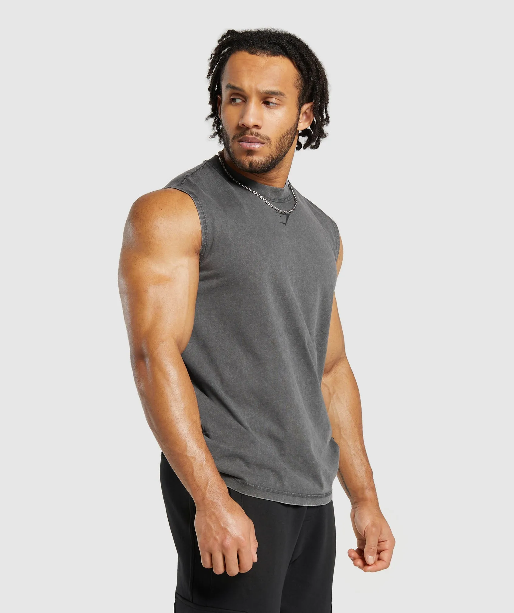 Gymshark Heritage Washed Cut Off T-Shirt - Onyx Grey sold by Gymshark product image thumbnail 3