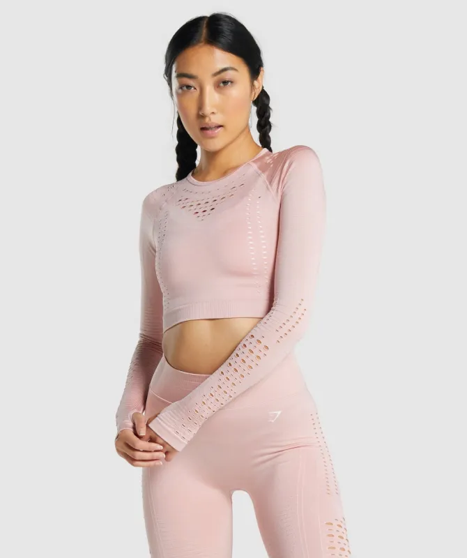 Gymshark Glow Long Sleeve Seamless Crop Top - Light Pink sold by Gymshark