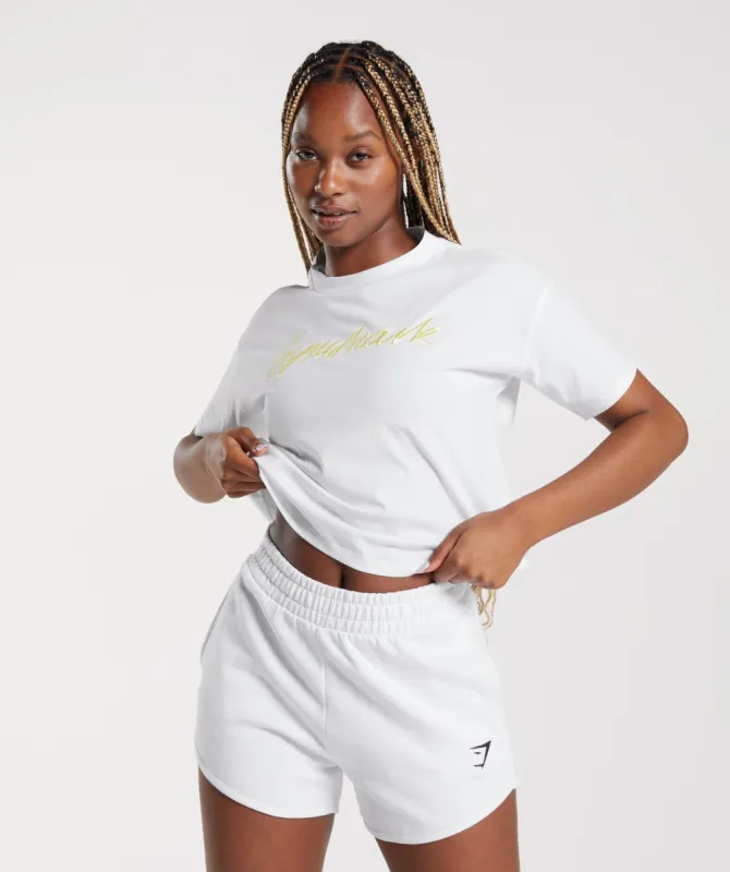 Gymshark Embroidered Graphic Midi T-Shirt - White sold by Gymshark