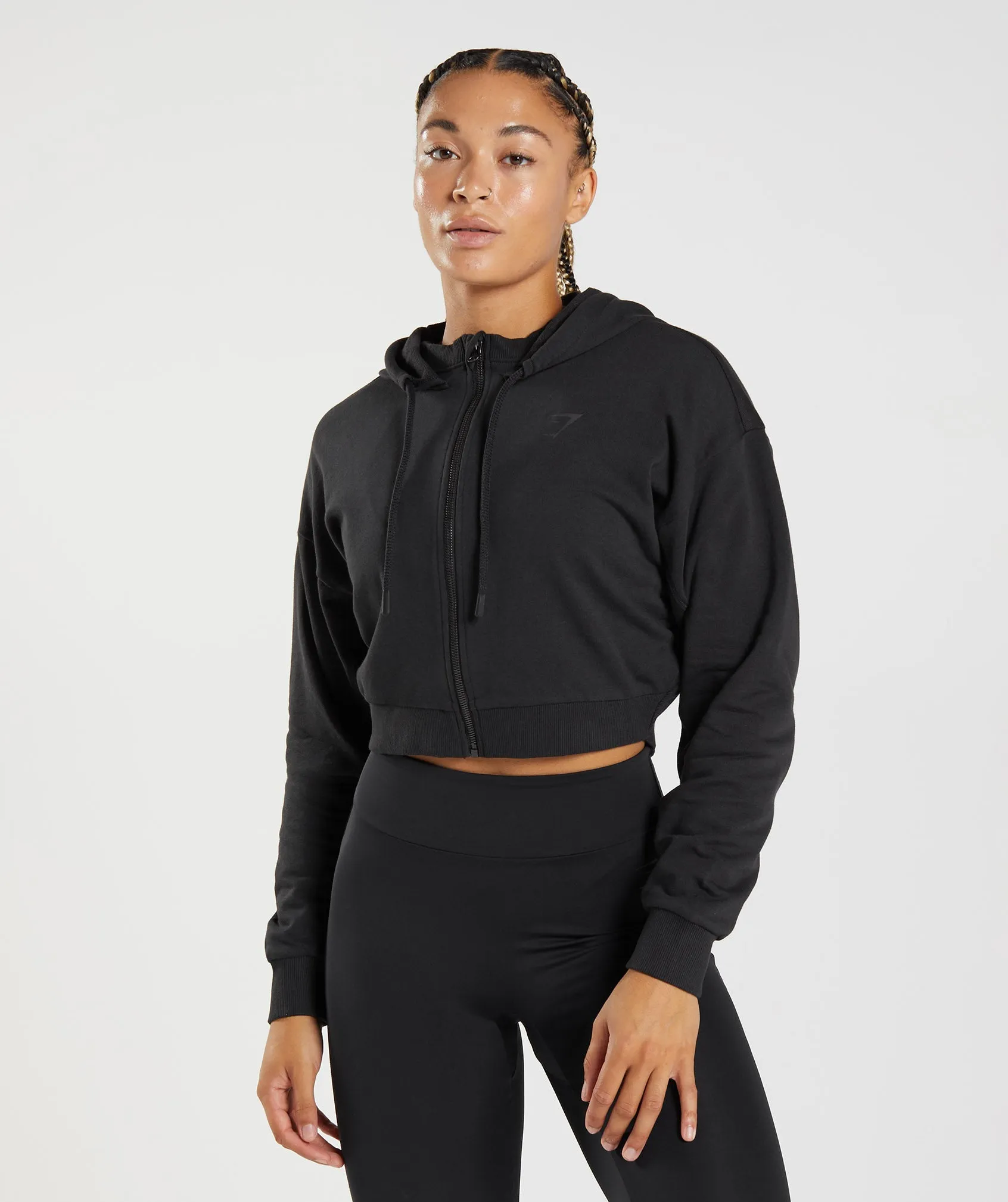 GS Power Cropped Zip Hoodie - Black | Parallel