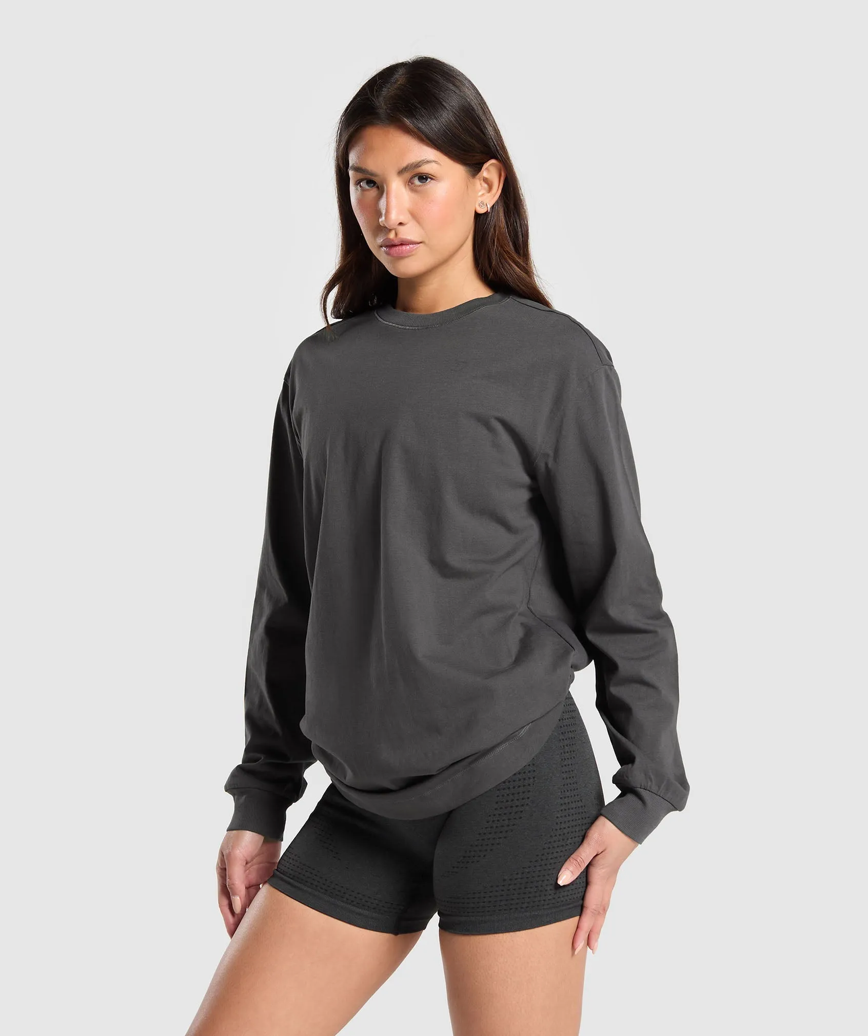 Gymshark Cotton Oversized Long Sleeve Top - Onyx Grey sold by Gymshark product image thumbnail 3