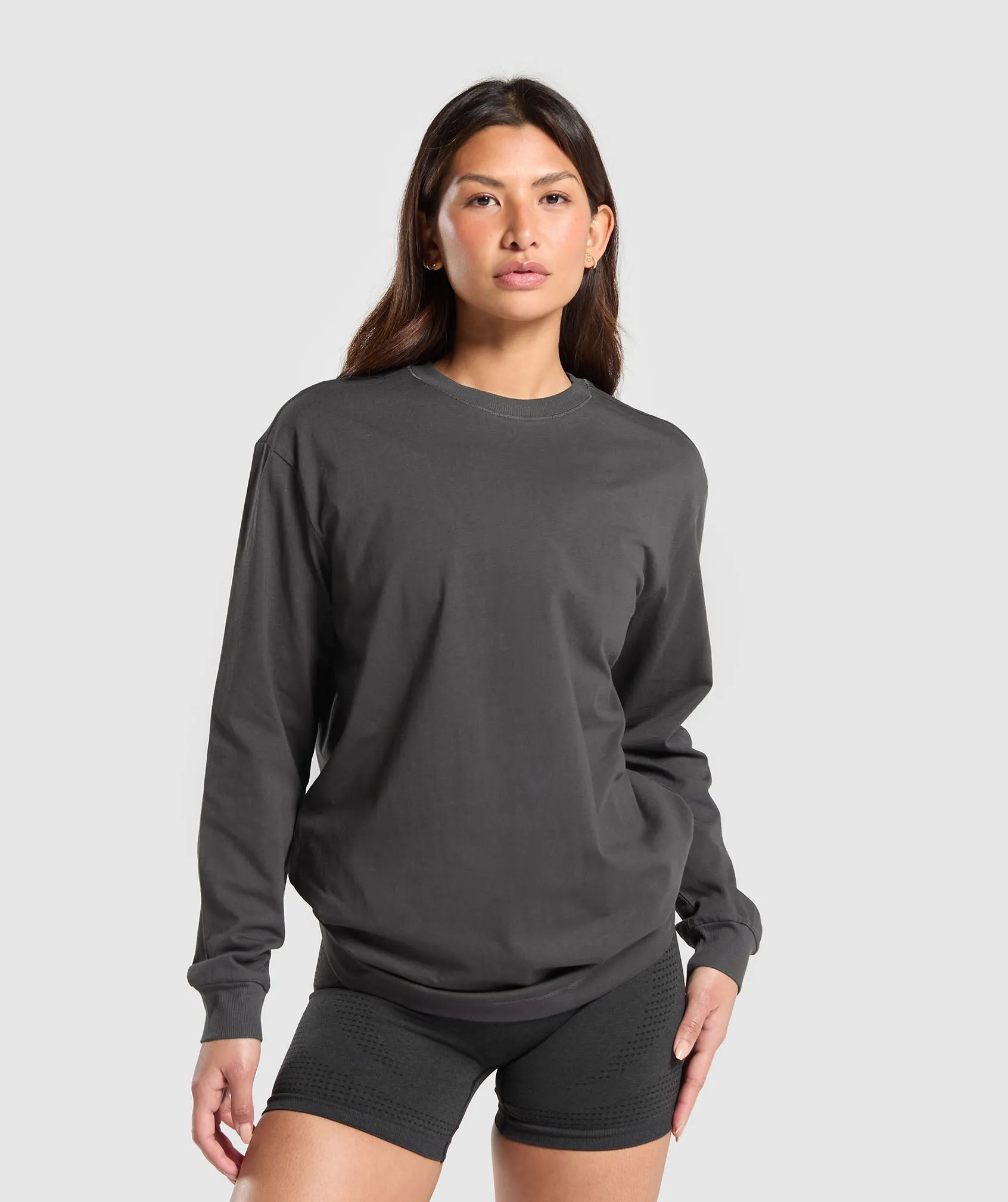 Gymshark Cotton Oversized Long Sleeve Top - Onyx Grey sold by Gymshark