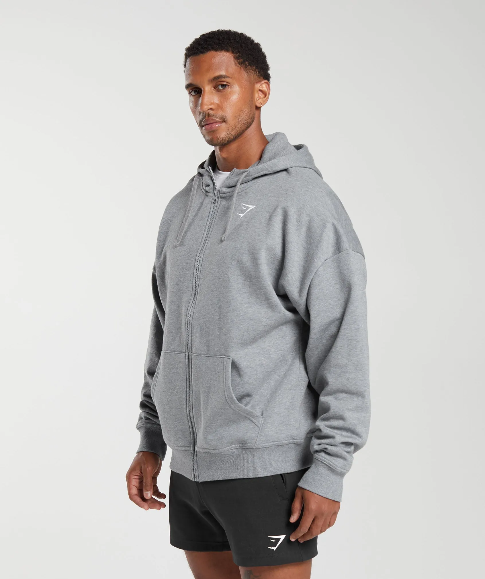Gymshark Crest Oversized Zip Up Hoodie - Charcoal Grey Marl sold by Gymshark product image thumbnail 3