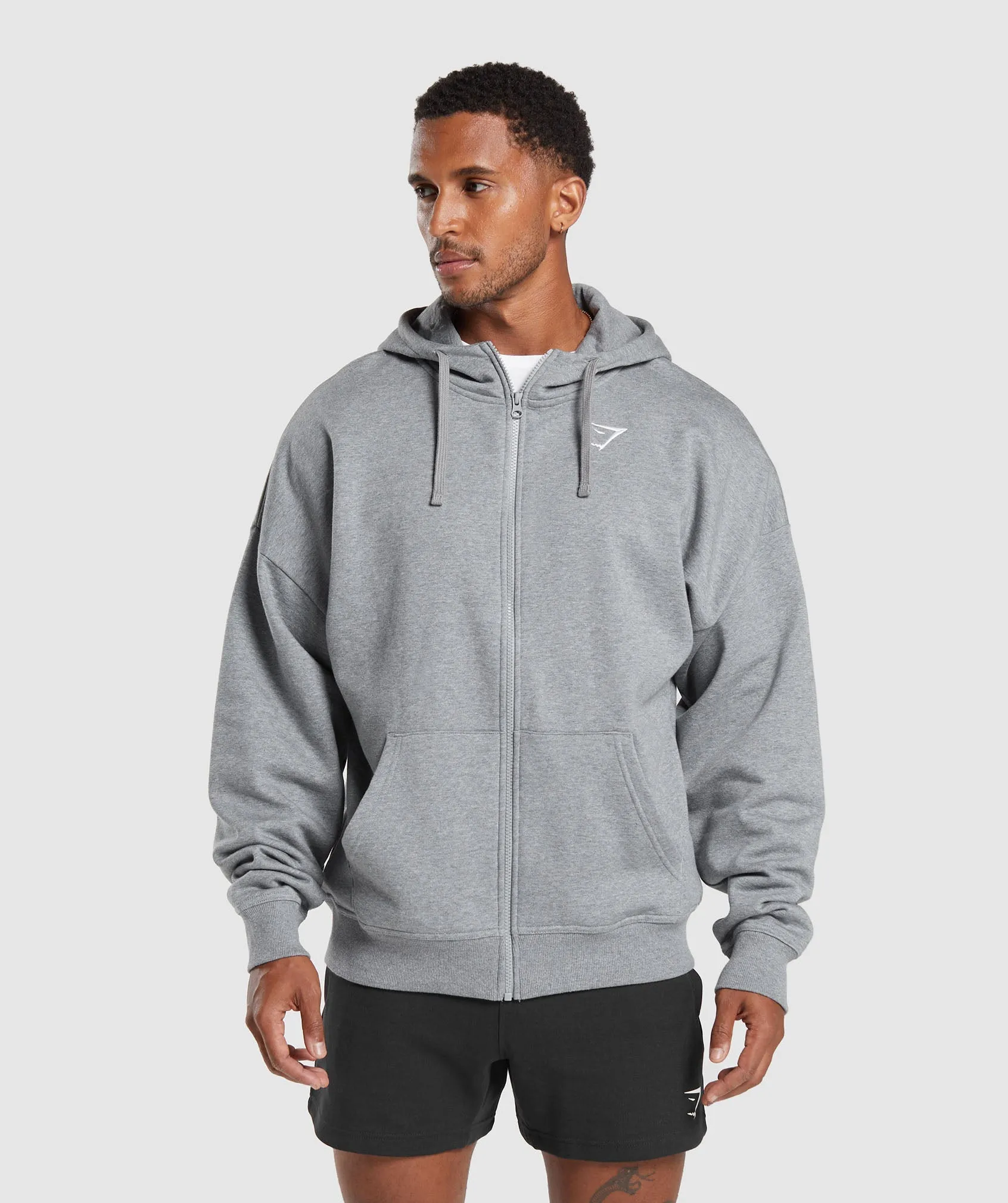 Gymshark Crest Oversized Zip Up Hoodie - Charcoal Grey Marl sold by Gymshark