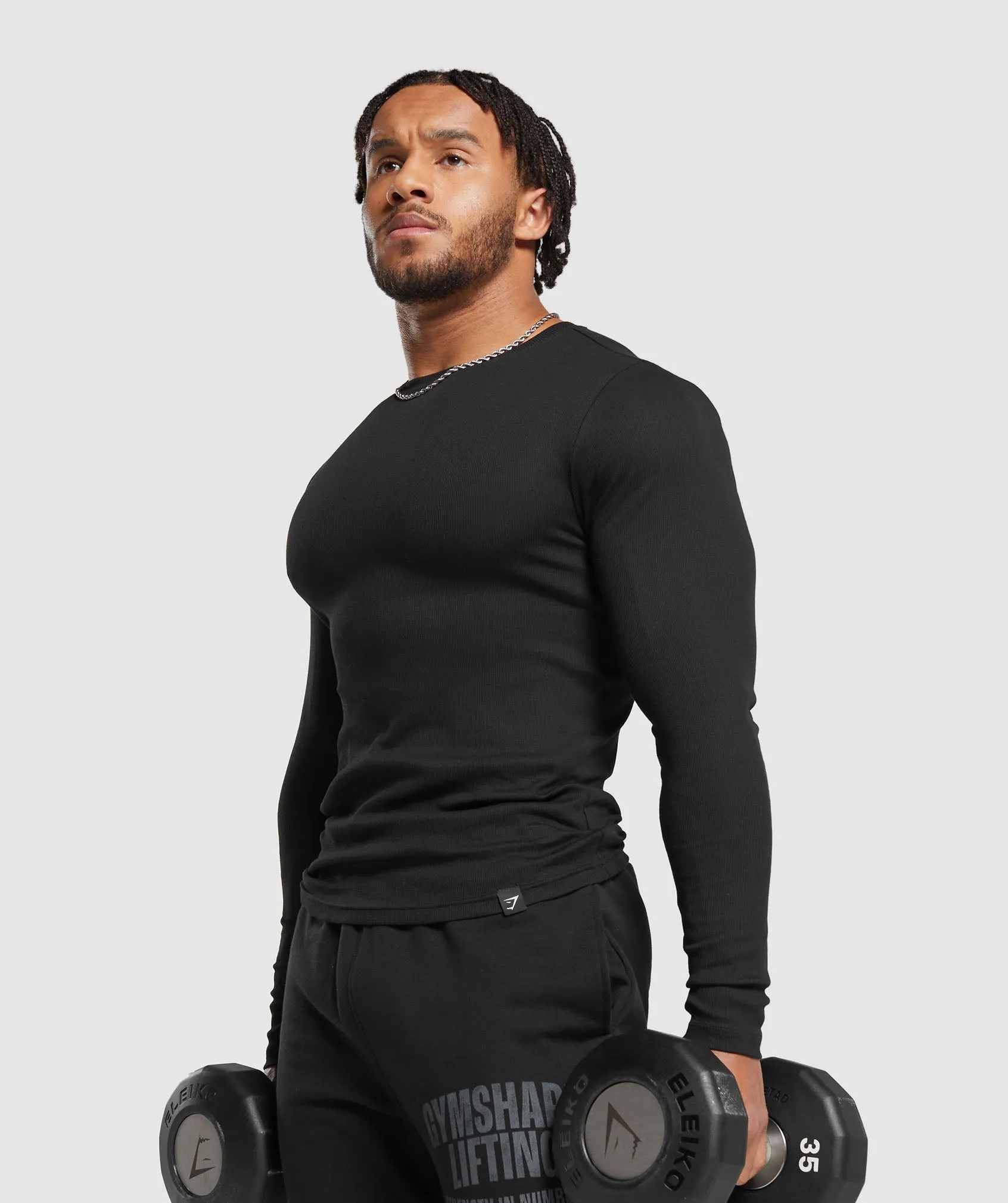 Gymshark Ribbed Long Sleeve T-Shirt - Black sold by Gymshark product image thumbnail 4