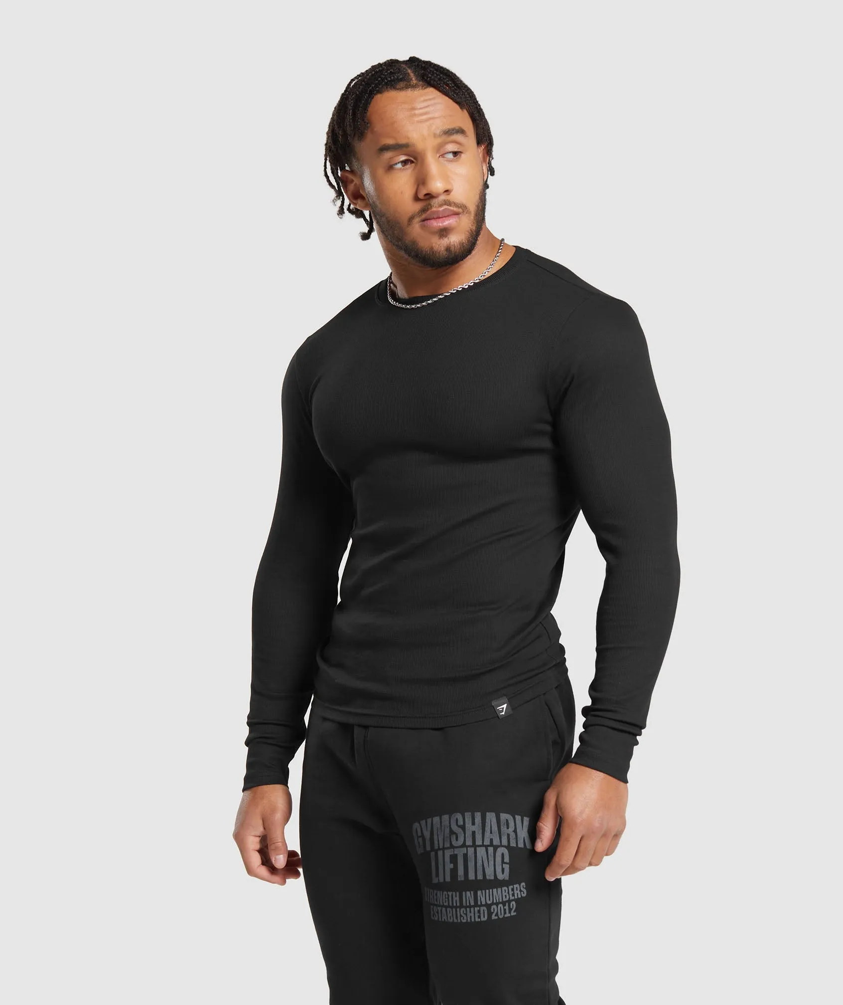 Gymshark Ribbed Long Sleeve T-Shirt - Black sold by Gymshark product image thumbnail 3