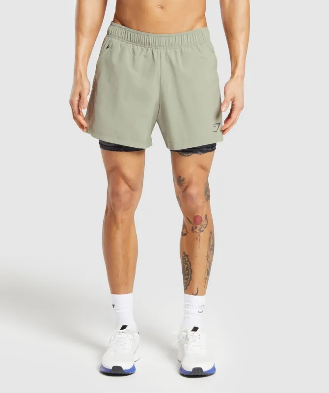 Gymshark Sport 5" 2in1 Shorts - Chalk Green/Asphalt Grey sold by Gymshark
