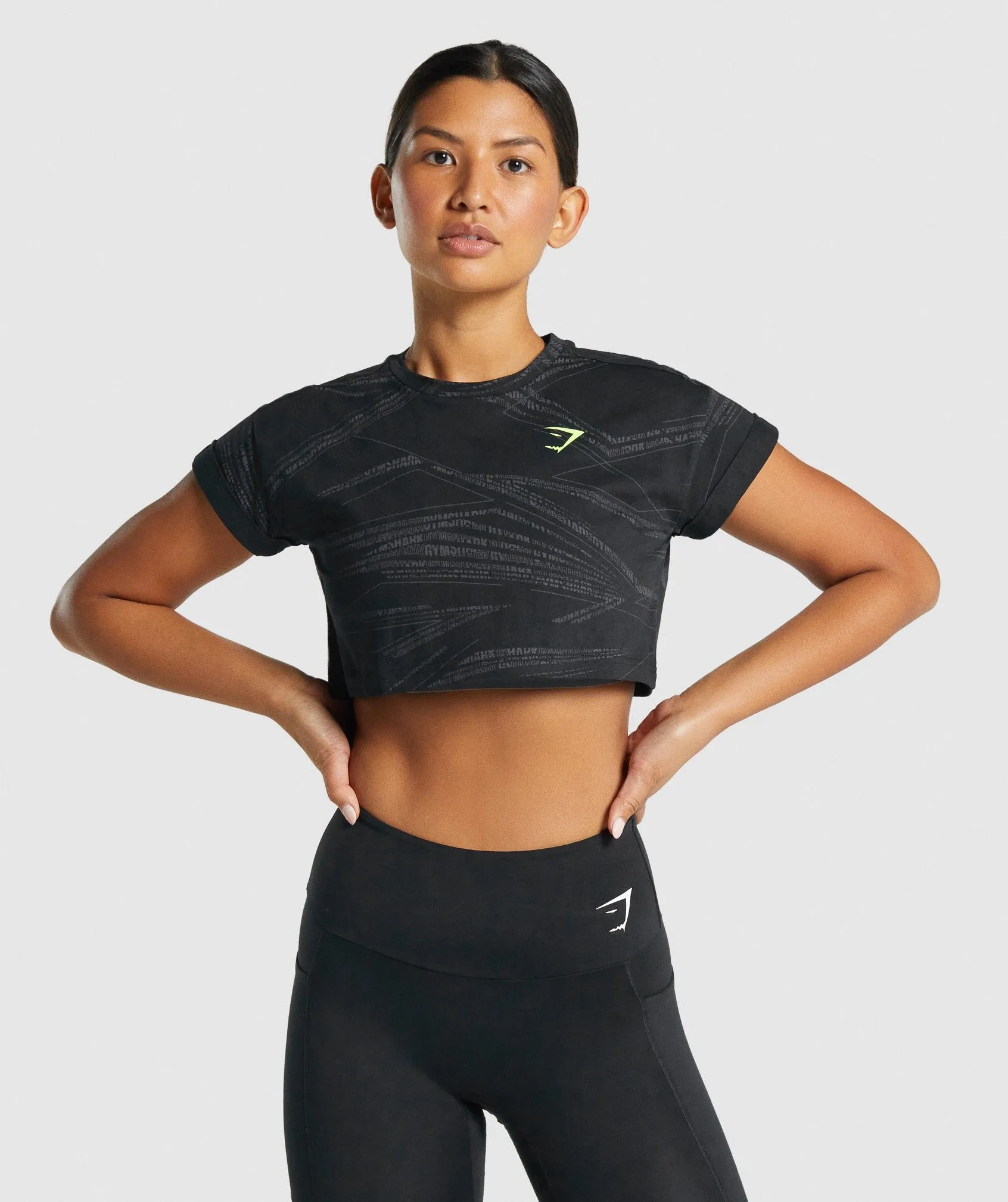 Gymshark Zone Graphic Crop Tee - Black/Grey sold by Gymshark