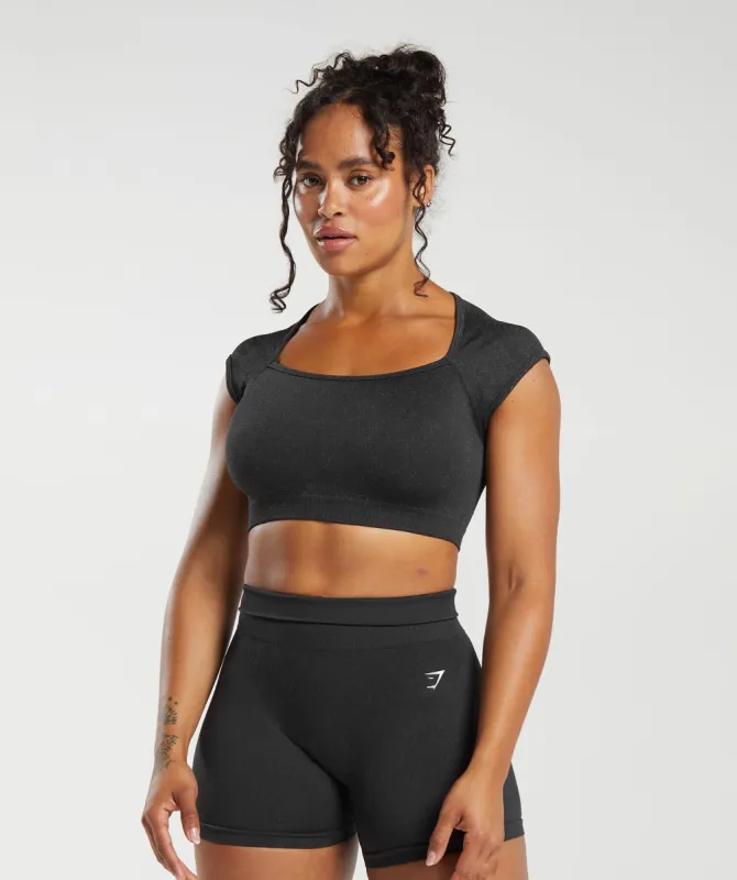 Gymshark Adapt Fleck Seamless Crop Top - Black/Smokey Grey sold by Gymshark