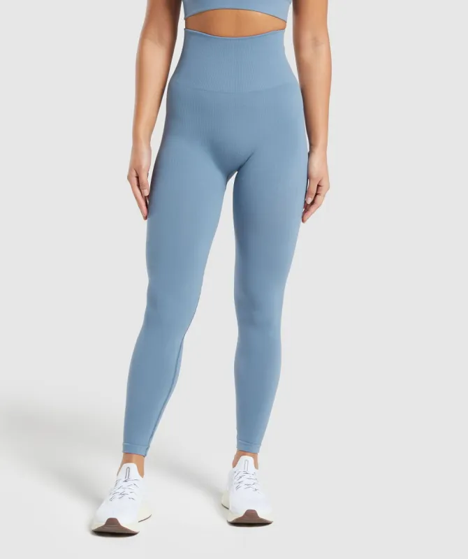 Gymshark Ribbed Cotton Seamless Leggings - Faded Blue sold by Gymshark